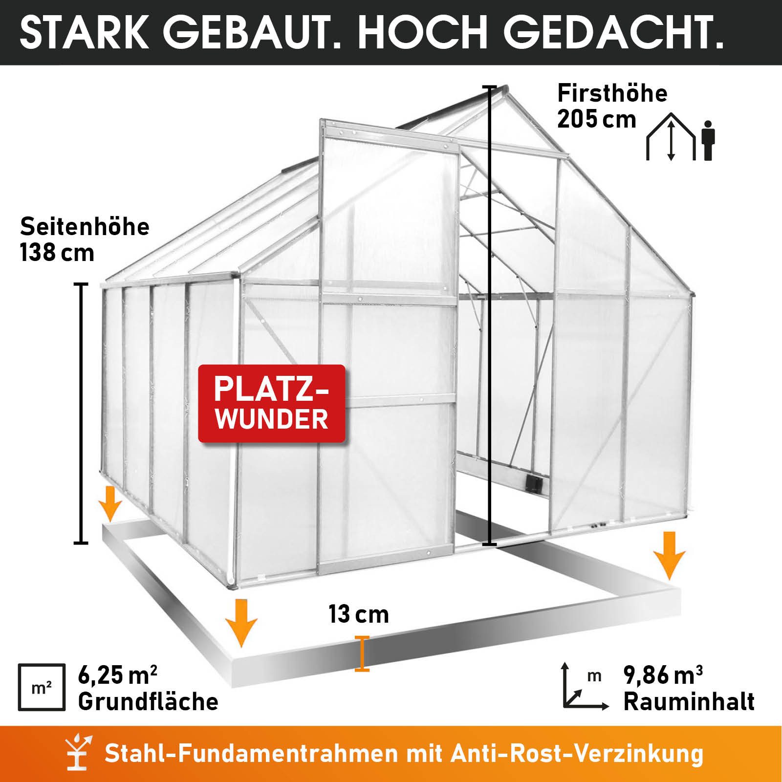 BRAST Gewächshaus ALU mit Fundament rostfrei 250x250x205cm TÜV geprüft, BxTxH: 250 x 250 x 205 cm, wetterfestes hochwertiges Aluminium, Temperaturbeständig, Wär – Bild 5 von 5
