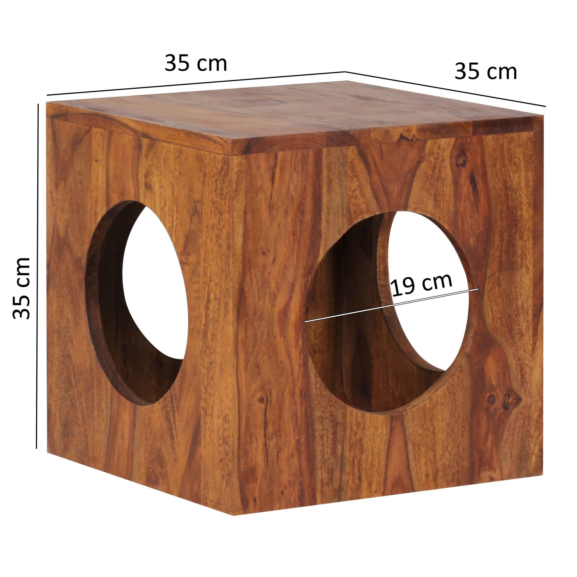 Beistelltisch WL1.560 Aufbewahrungstisch, Kleiner Cube-Form Wohnling Dekotisch cm, Quadratisch), (Sheesham Massivholz 35x35x35