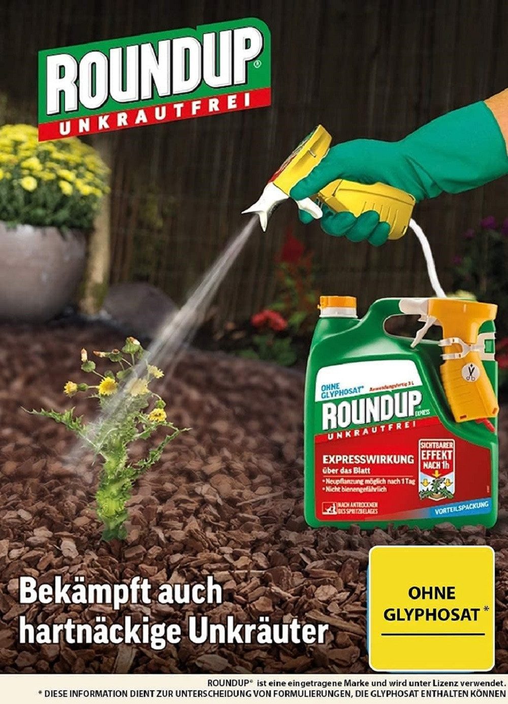 ROUNDUP Unkrautbekämpfungsmittel Roundup Express Unkrautfrei Sprühsystem 3 Liter Anwendungsfertig