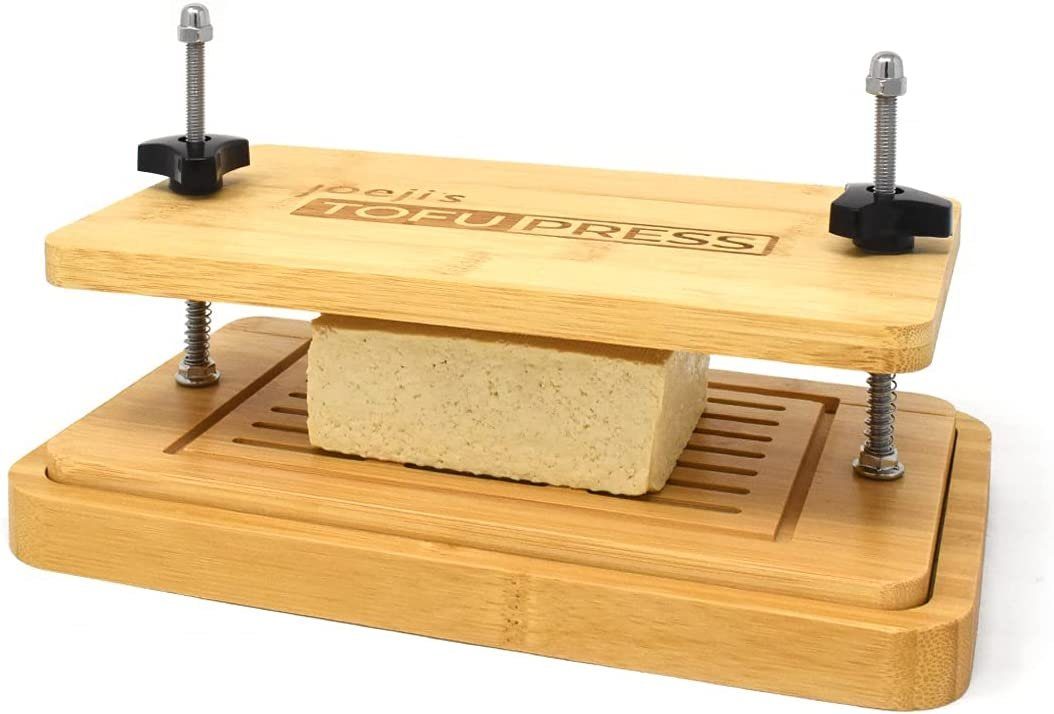 JOEJI’S KITCHEN Seiher Bambus Holz Tofupresse Mit Unterboden Tofu-Sieb und Abtropfschale