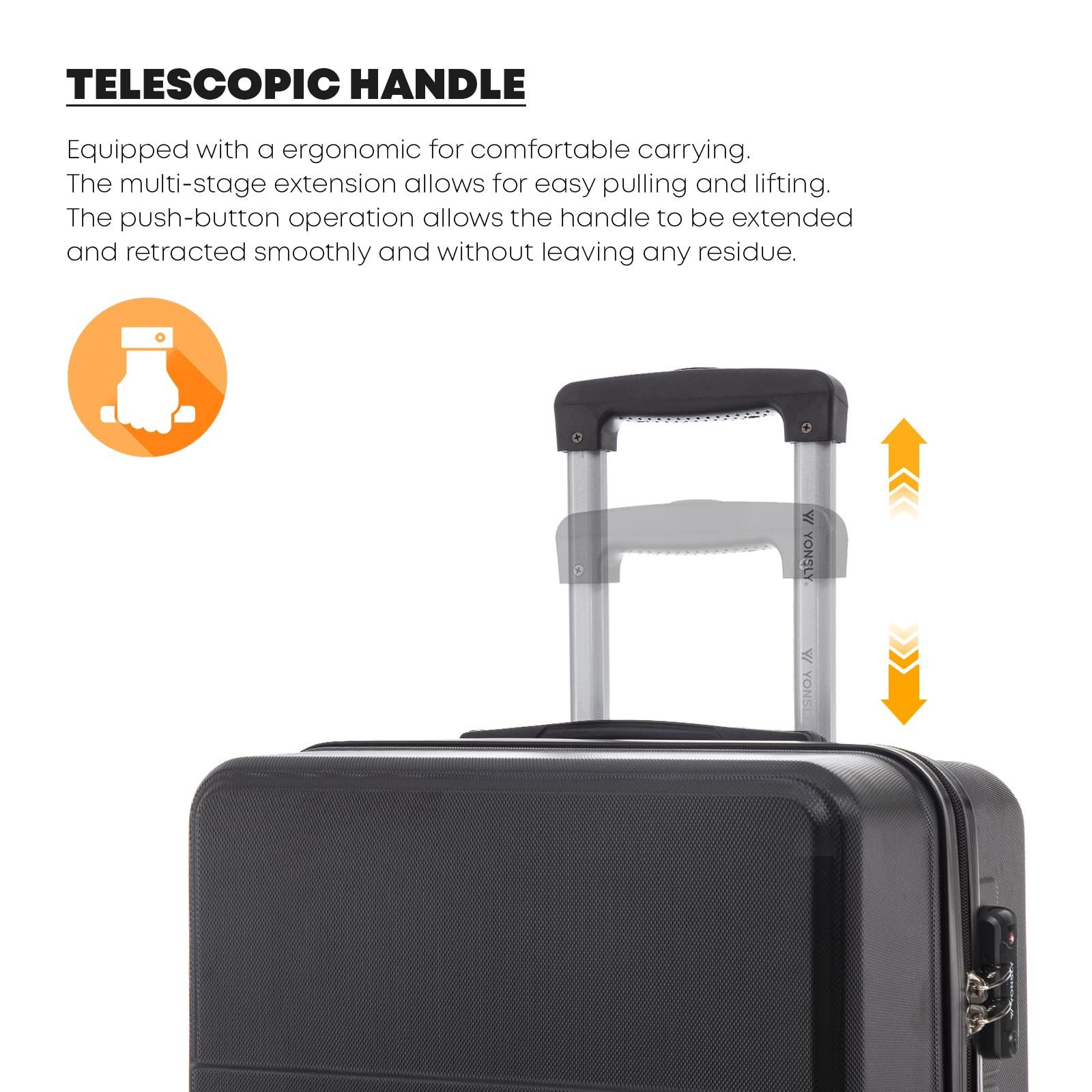YONSLY Kofferset Reisekoffer Trolley Gepäckset für Urlaubs- und Geschäftsreisen, 4 Rollen, (Hartschalen-Trolley-Set, 3 tlg., M-L-XL-Set), mit TSA-Schloss, YKK-Reißverschluss und austauschbaren Teilen