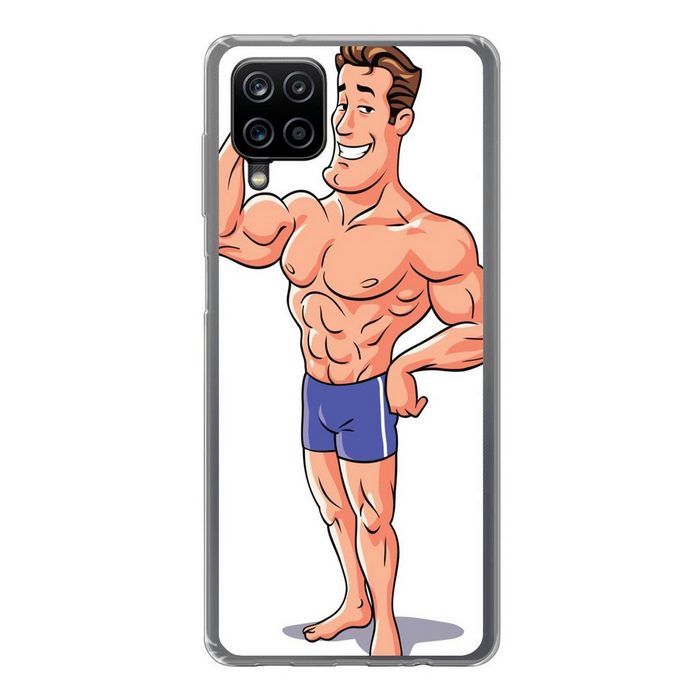MuchoWow Handyhülle Eine Illustration eines Bodybuilders der seinen Körper zeigt Handyhülle Samsung Galaxy A12 Smartphone-Bumper Print Handy