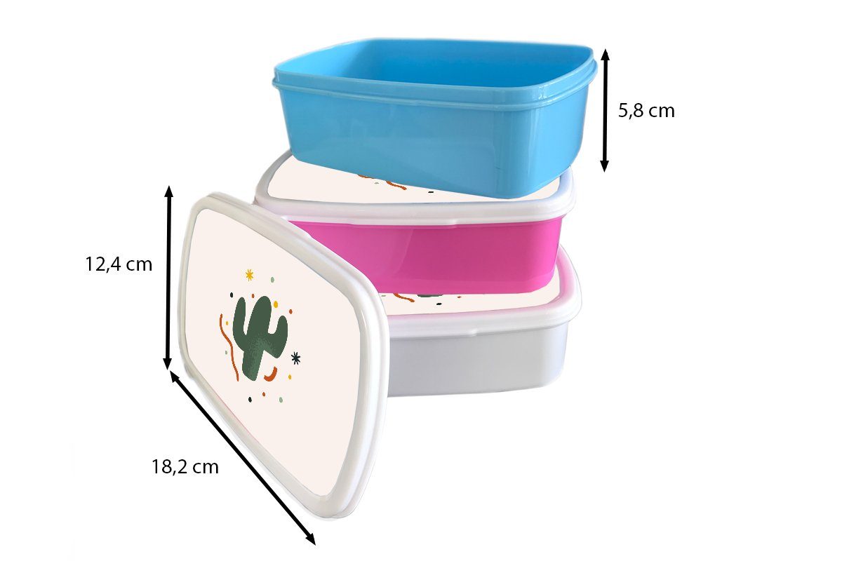 für weiß und für - Lunchbox Erwachsene, - Brotdose, MuchoWow Kaktus Kunststoff, und Sommer, (2-tlg), Mädchen Sukkulente Brotbox Jungs Kinder