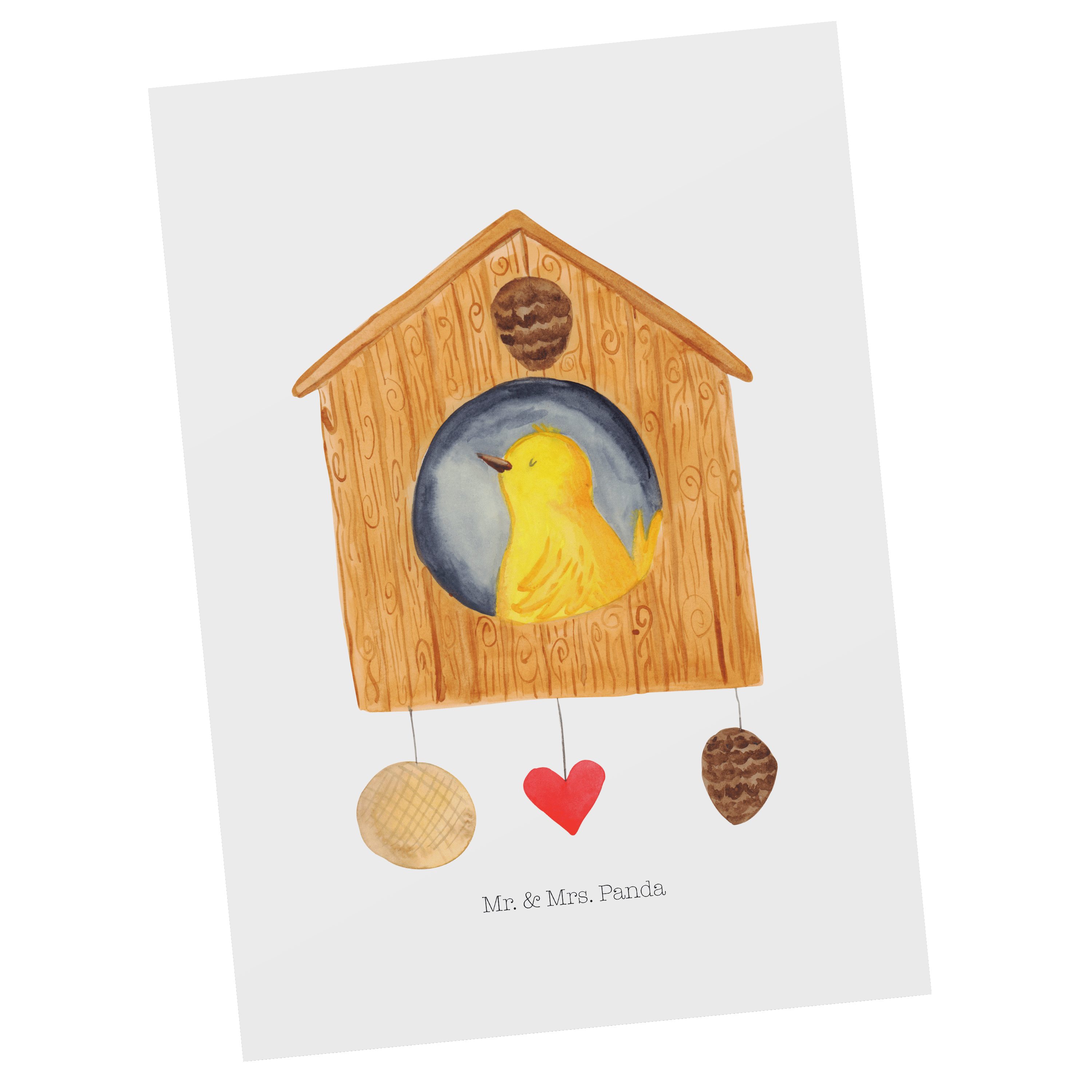 Mr. & Mrs. Panda Postkarte Vogelhaus - Weiß - Geschenk, Tiere, Einladungskarte, lustige Sprüche