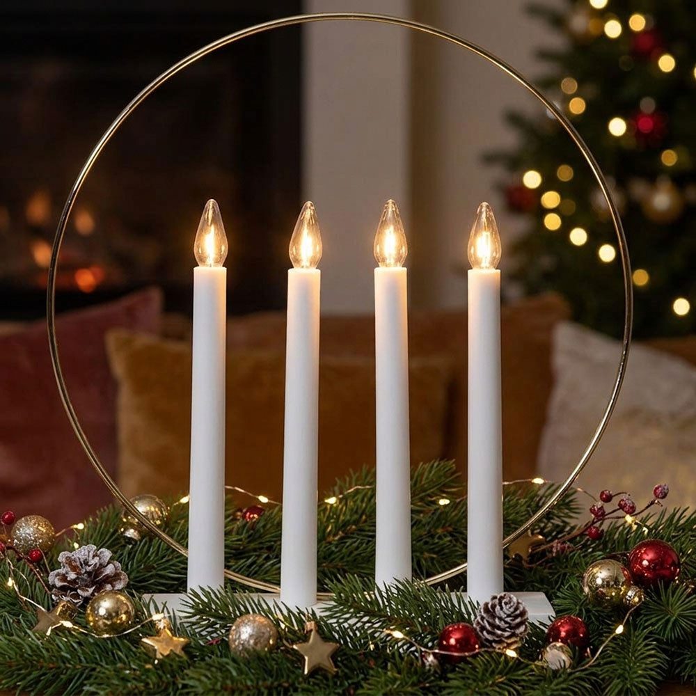 EGLO LED Dekolicht, Leuchtmittel inklusive, Warmweiß, LED Kerzenständer Holz Weiß Schalter Weihnachten Dekoration H 35 cm
