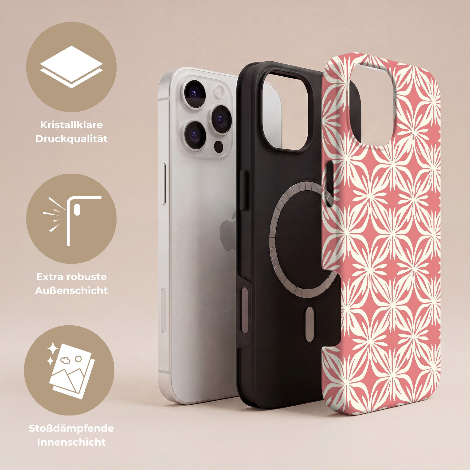 OnlyWow Handyhülle Magsafe für Apple iPhone 16 Pro Max Rosa - Florales Motiv - Weiß - Mod, Phone Case, Hardcase, Stoßfest, Schutzhülle