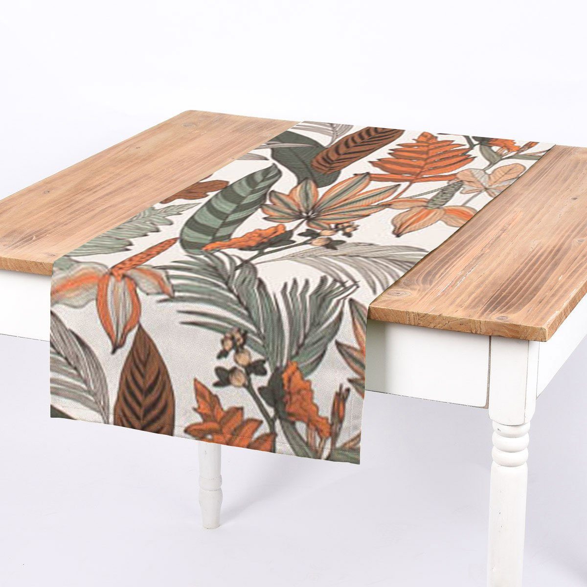 SCHÖNER LEBEN. Tischläufer SCHÖNER LEBEN. Tischläufer Retro Blätter Blumen weiß orange braun, handmade