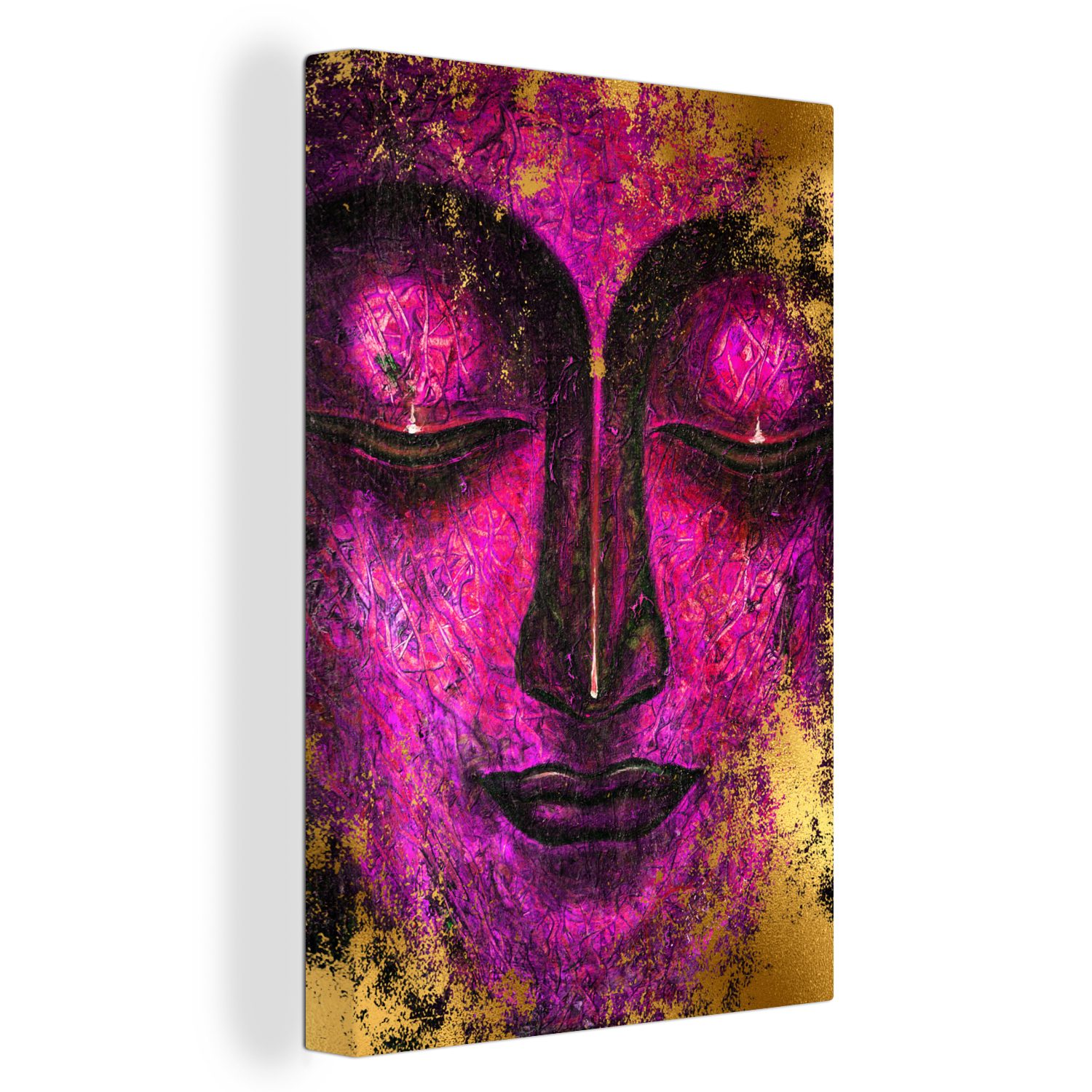 Buddha Zackenaufhänger, Gemälde, bespannt cm (1 - OneMillionCanvasses® St), inkl. Leinwandbild Gesicht fertig - Lila, Leinwandbild 20x30