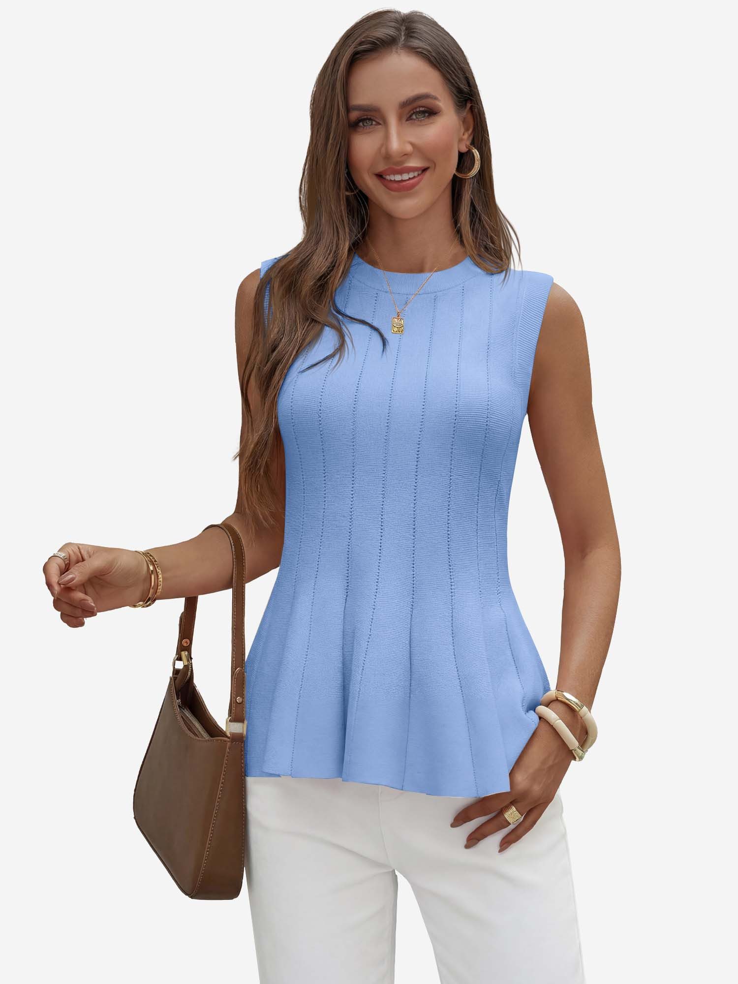 Imily Bela Ripptanktop Damen ärmellos Stricken mit Rippenmuster und gerafftem Saum (Packung, 1-tlg., 1per-Pack) mit Rundhalsausschnitt gehäkelt in Unifarbe