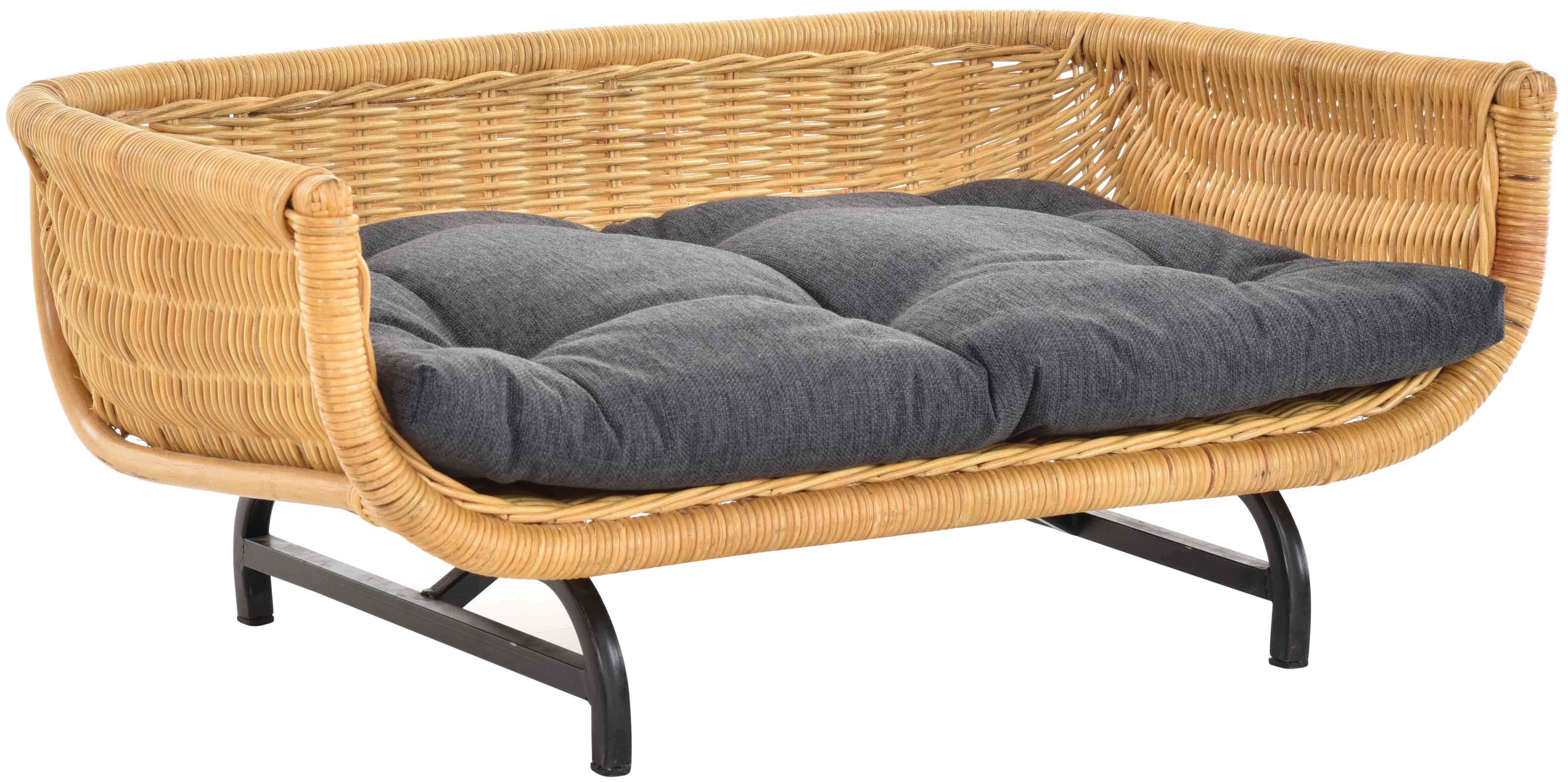 Krines Home Hundekorb Exklusiver Retro-Design Hundekorb Hundebett Tierkorb Haustier Bett, Polyester, Groß aus Rattan mit Kissen Modernes Bett für Katzen und Hunde Grösse