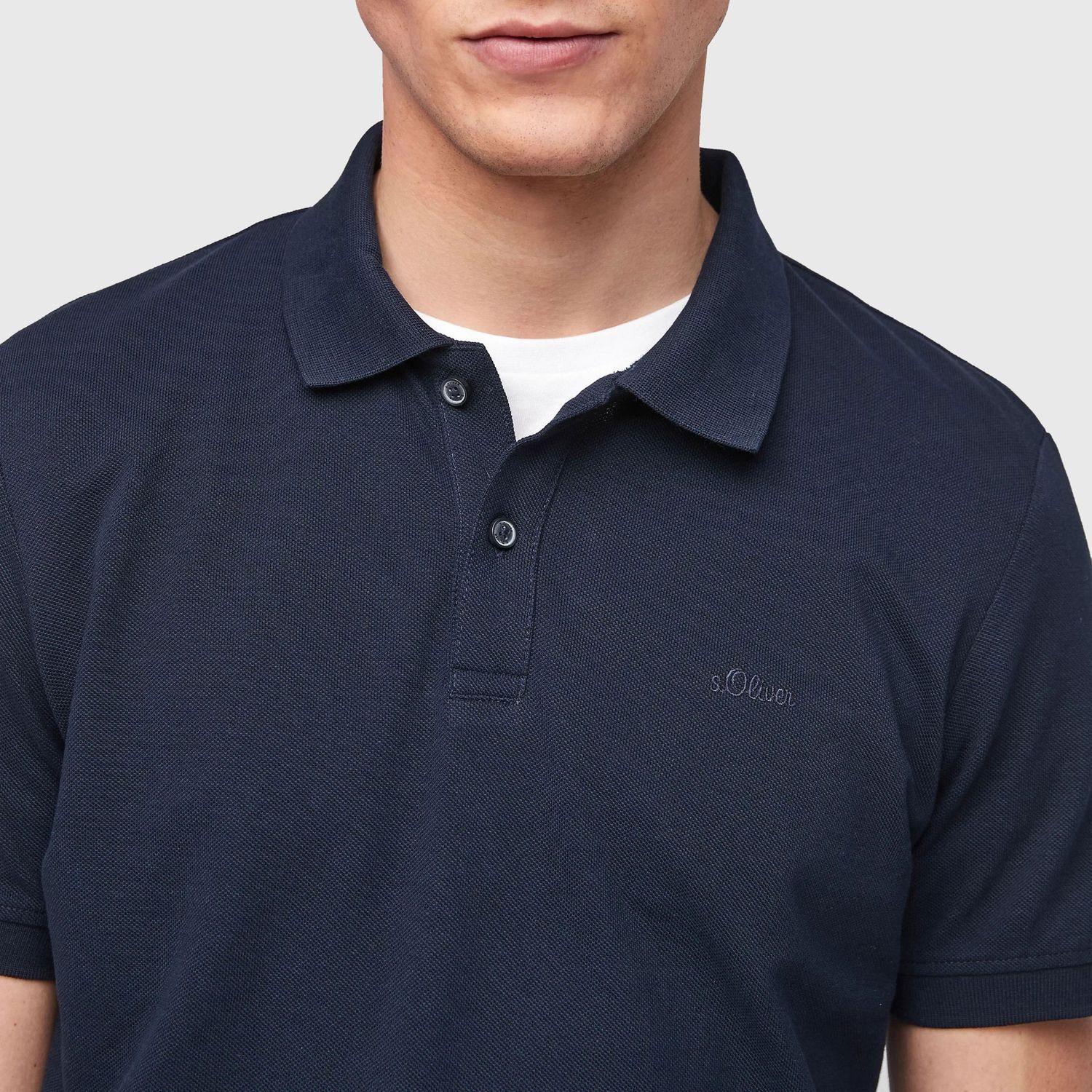 s.Oliver Poloshirt Logostickerei Navy Poloshirt mit (1-tlg)