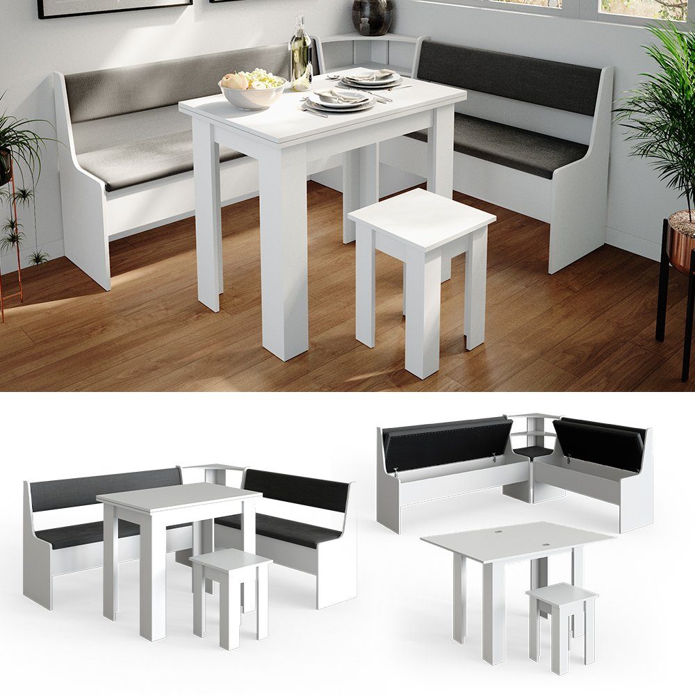 Vicco Sitzgruppe Roman, Weiß/Anthrazit, 180 x 150 cm mit Tisch, (Set, 5-tlg., 5-er Set), bequeme Polsterung