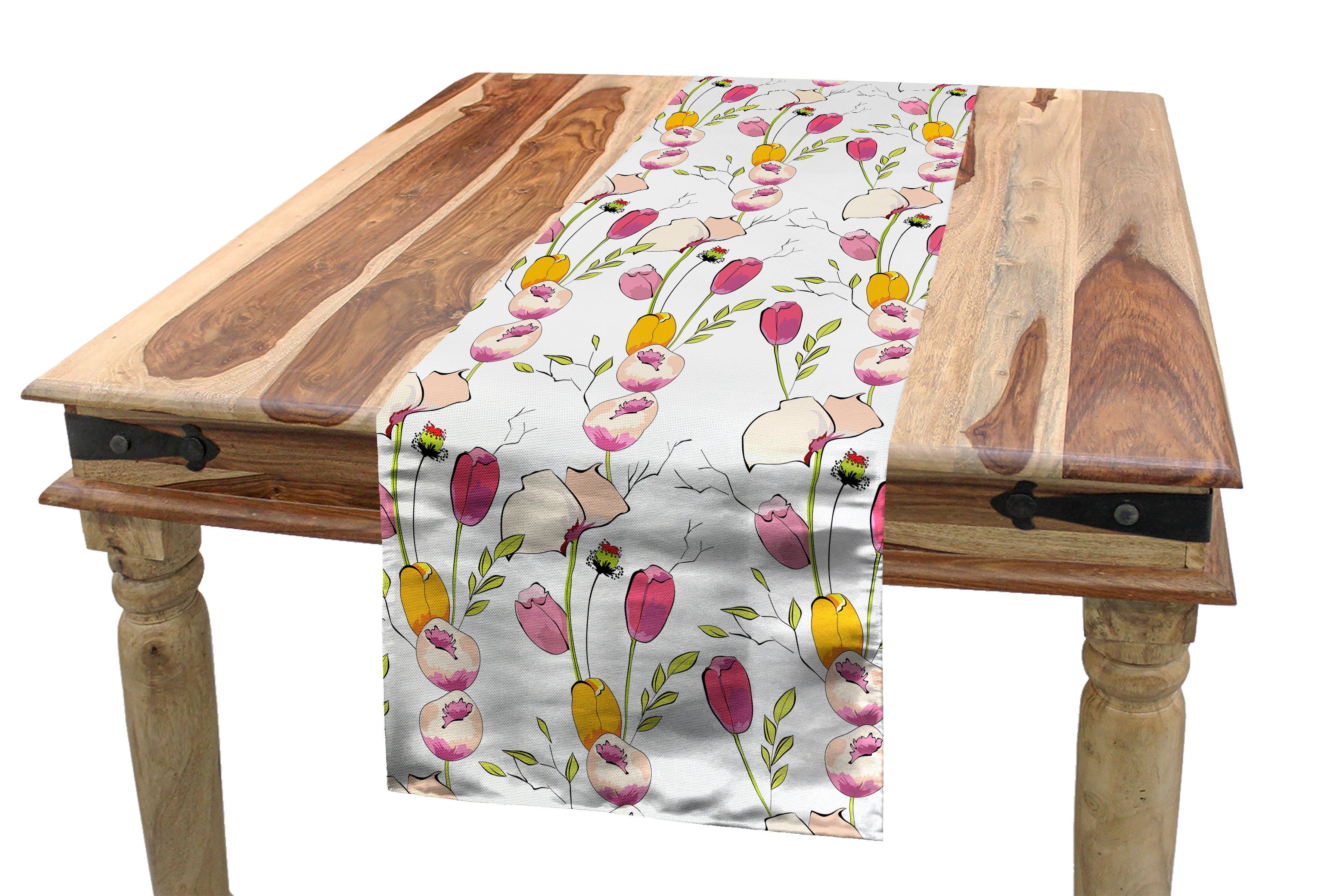Abakuhaus Tischläufer Esszimmer Küche Rechteckiger Dekorativer Tischläufer, Bunt Tulpen und Mohnblumen