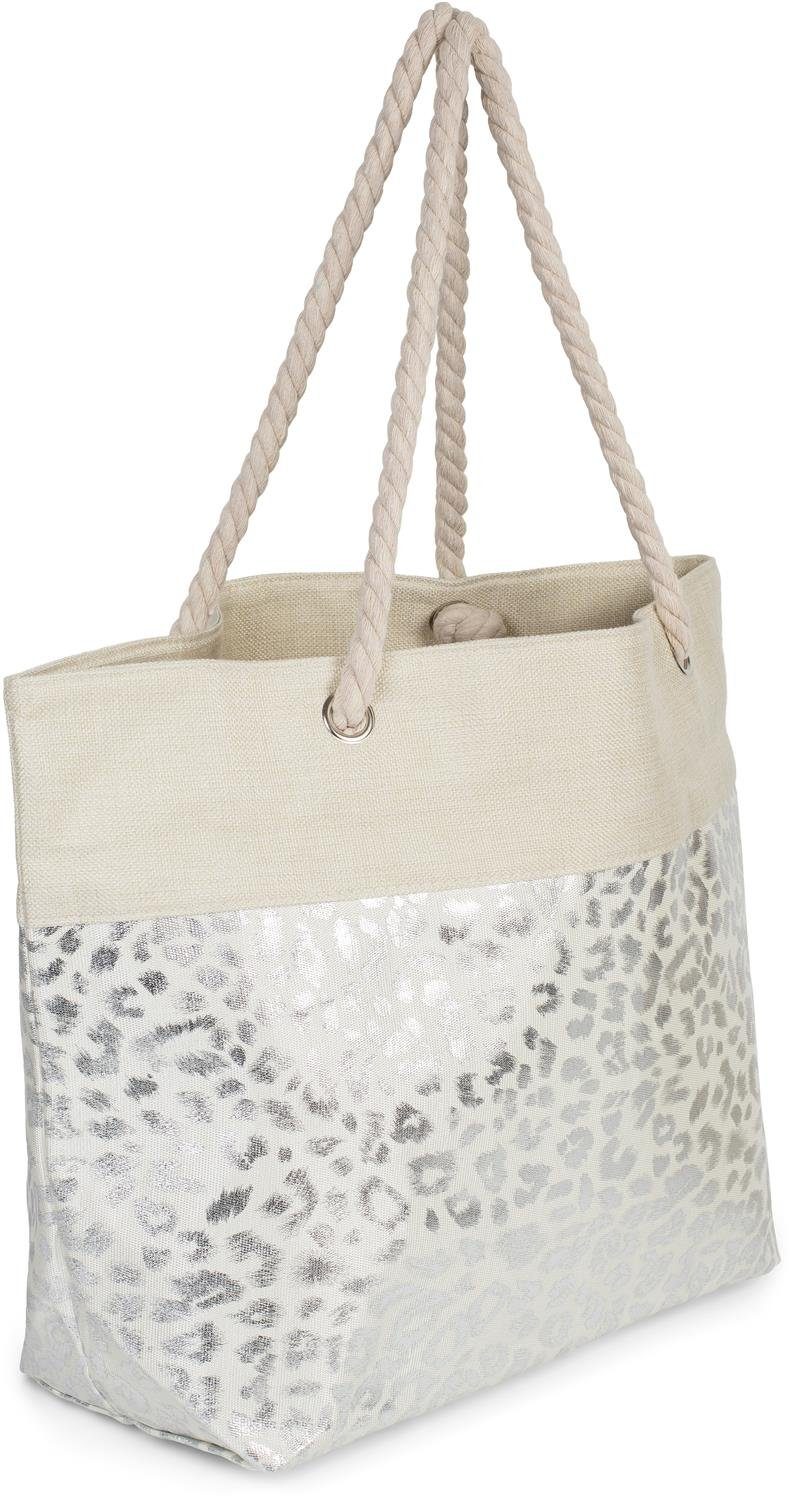 styleBREAKER Strandtasche Strandtasche mit metallic Leoparden Print (1-tlg) günstig online kaufen