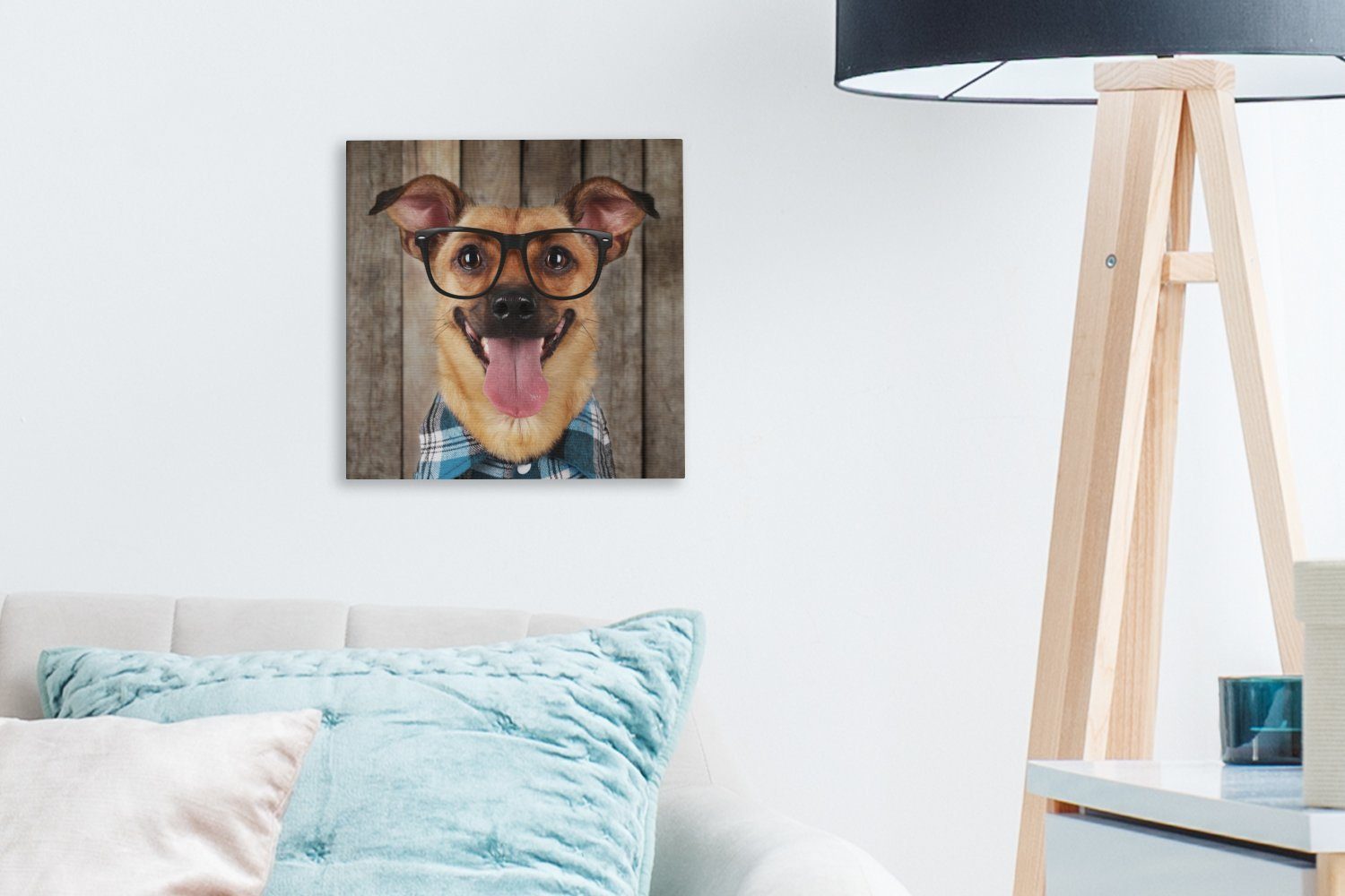 OneMillionCanvasses® Leinwandbild Leinwand (1 Bilder Wohnzimmer - - Schlafzimmer Hund für Brille St), Hipster, - Bluse