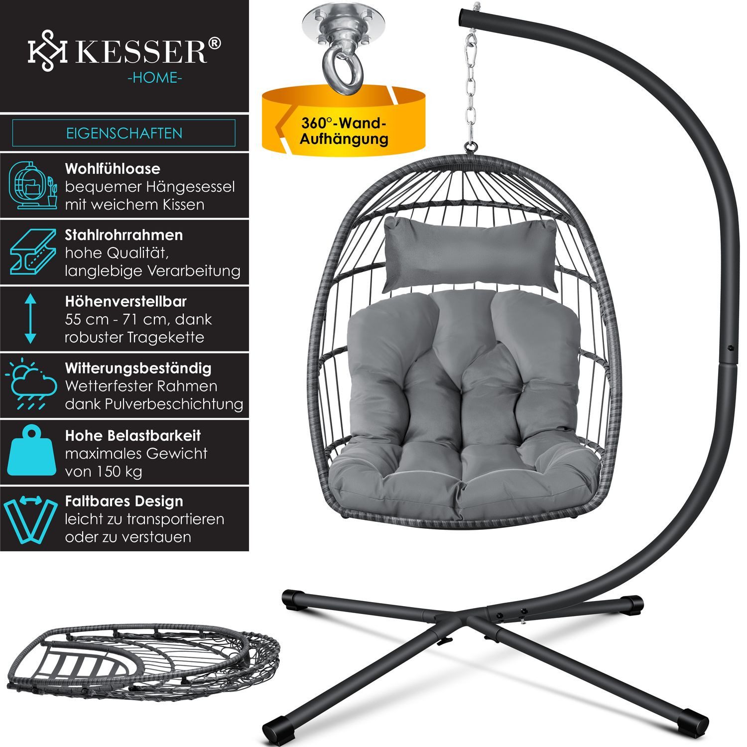 KESSER Hängesessel, Hängesessel Jungle mit Gestell Stahl Hängekorb Sessel günstig online kaufen