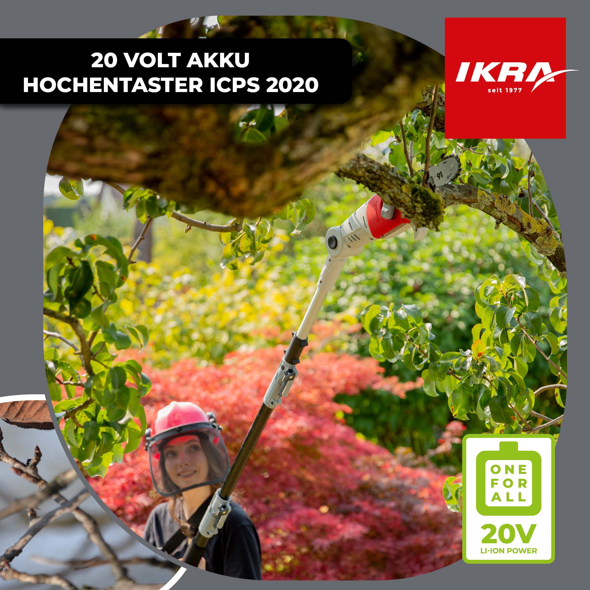 ikra GmbH Akku-Hochentaster ICPS 2020, bis 4 m Arbeitshöhe, (inkl. Akku & Ladegerät), 20 cm Sägelänge, bis 4m Arbeitshöhe, besonders leicht (3,7 kg)