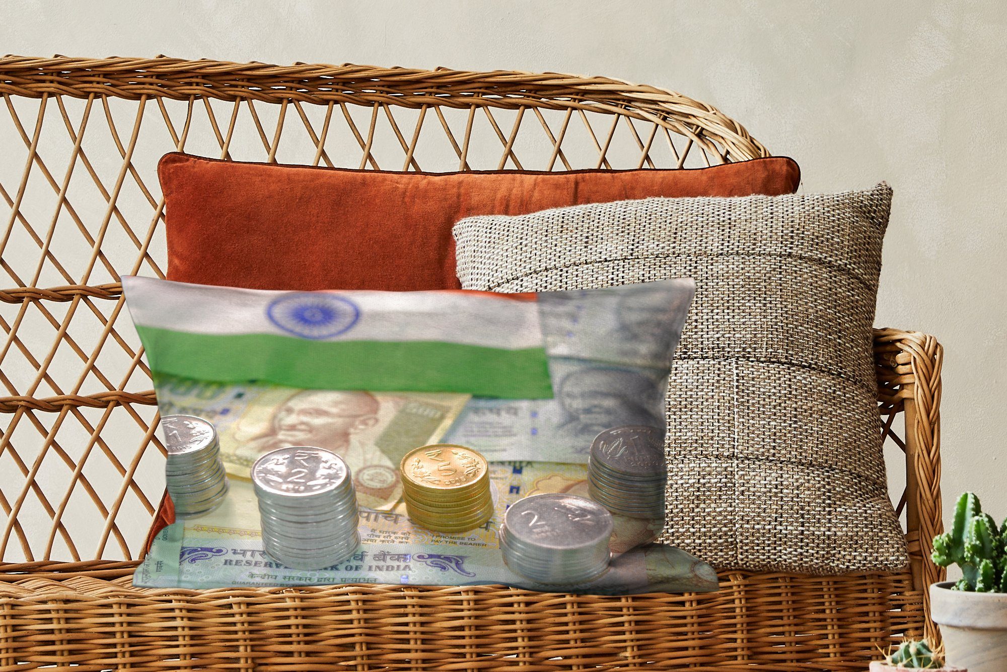Füllung, einem Dekokissen mit Wohzimmer Geldscheine, Die Flagge Schlafzimmer Dekokissen Zierkissen, auf MuchoWow Dekoration, Stapel Indiens