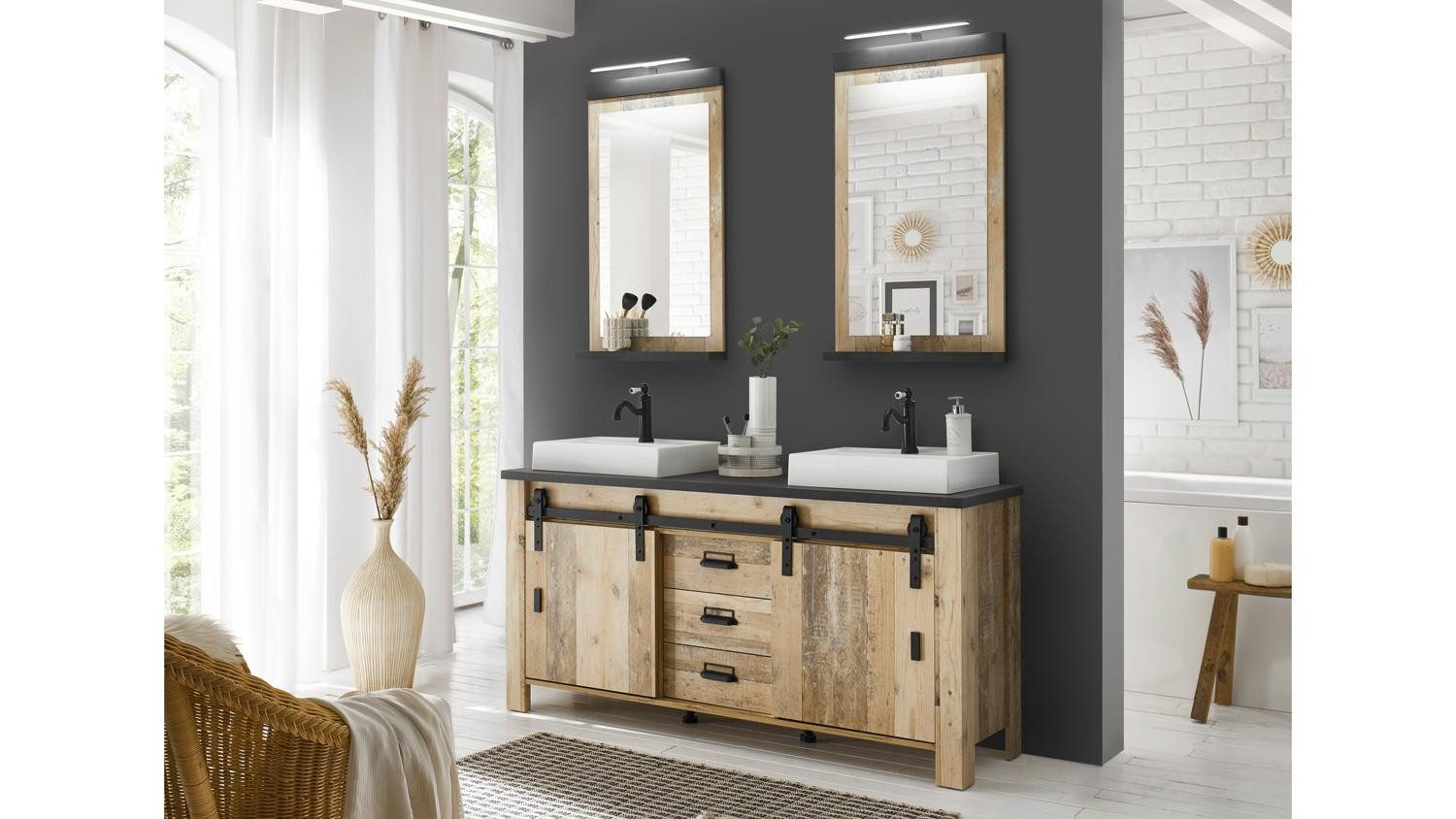 IMV Badezimmer-Set Badset Sherwood B2 Old Style hell anthrazit inkl. Becken, (3-St)