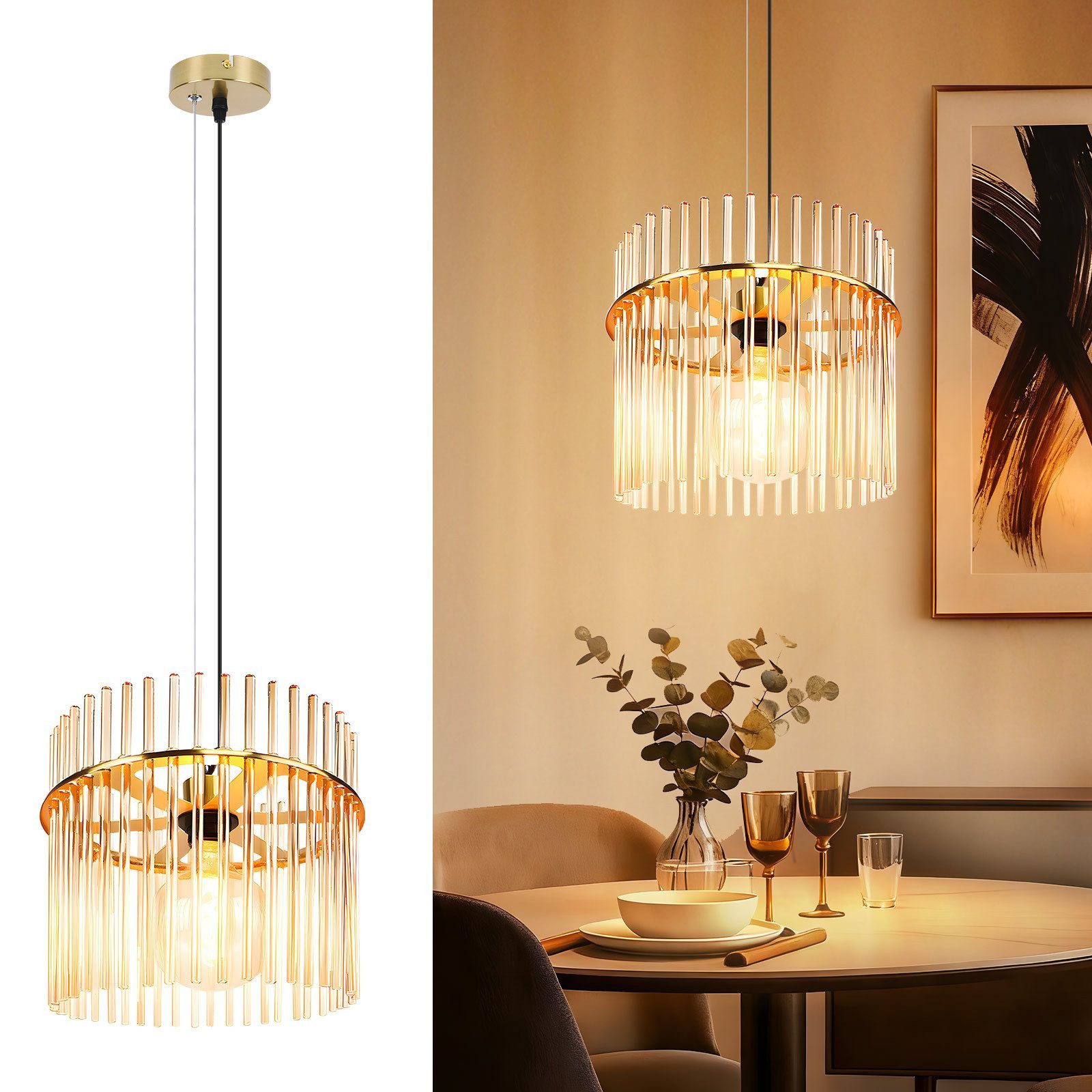 Nettlife Pendelleuchte Esstisch 1/2/3/5 Flammig Modern Schwarz/Gold Ø 60cm E27, ohne Leuchtmittel, Esstischlampe für Wohnzimmer Küche