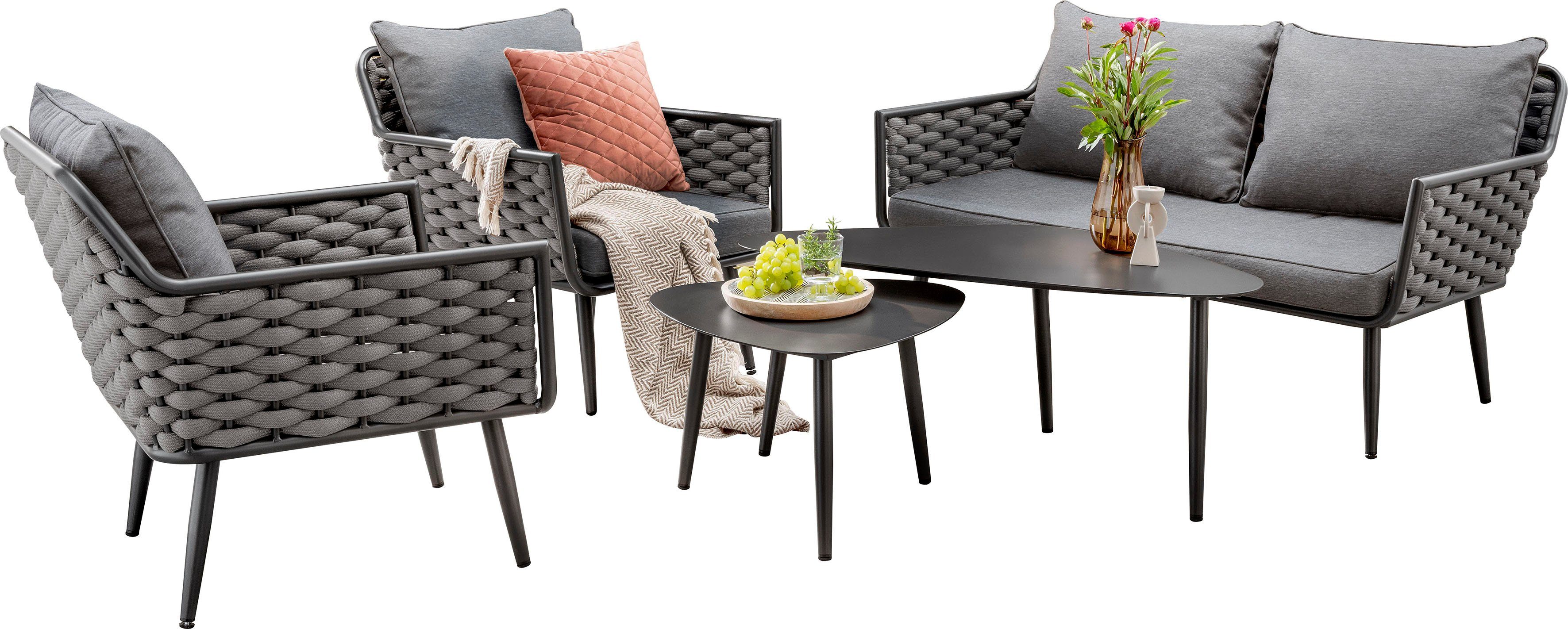 Destiny Gartenlounge-Set RAVENNA, (Set, 60x60x40 2 Aluminium, 2 cm anthrazit und Sessel, cm 109x60x45 12-tlg), Tische Sofa, 1