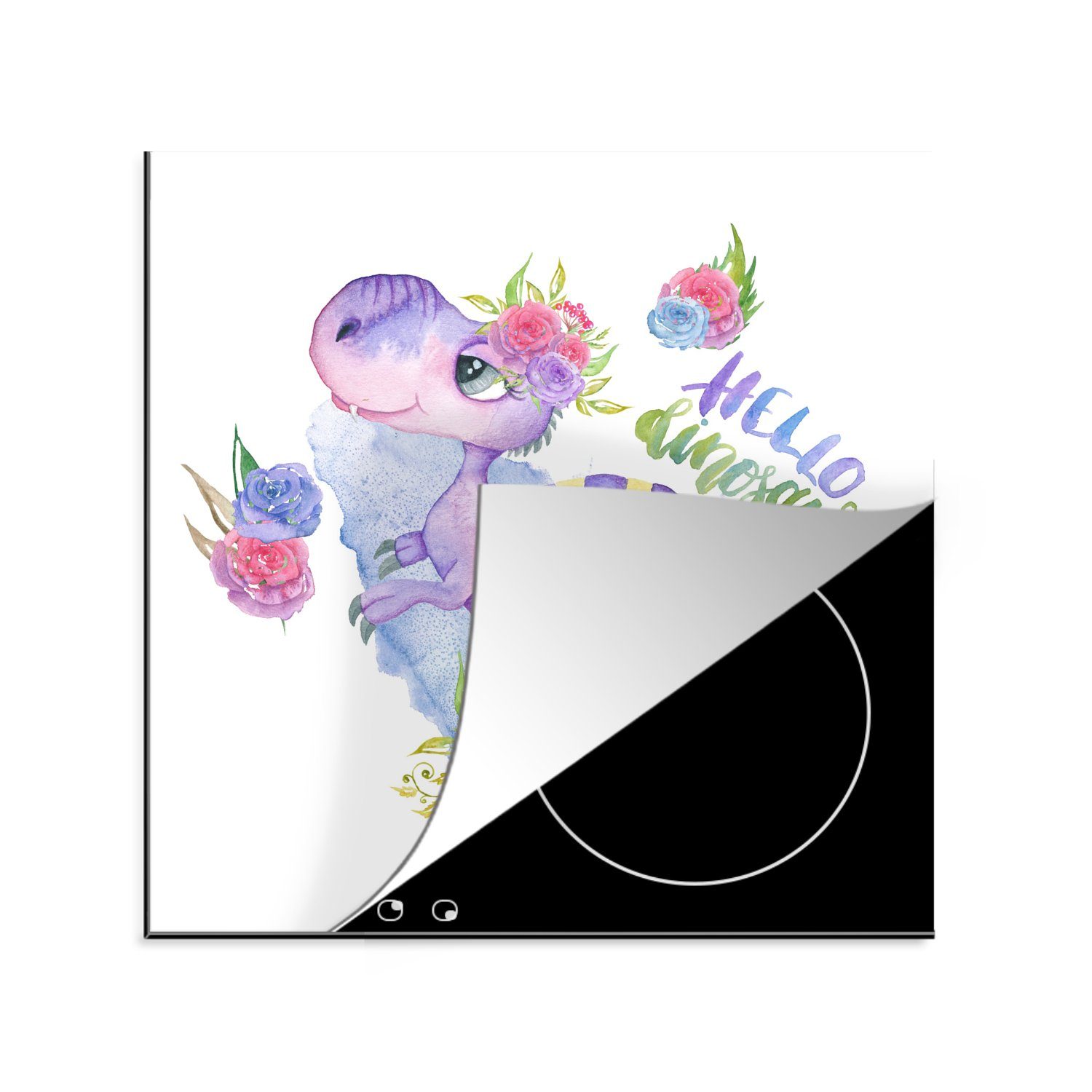 MuchoWow Herdblende-/Abdeckplatte Dinosaurier - Kinderzimmer - Zitat - Mädchen - Kinder - Rosa, Vinyl, (1 tlg), 78x78 cm, Ceranfeldabdeckung, Arbeitsplatte für küche