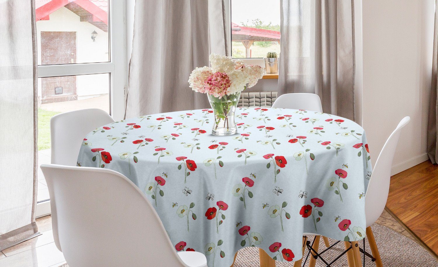 Abakuhaus Tischdecke Kreis Tischdecke Abdeckung für Esszimmer Küche Dekoration, Blumen Blumen Schmetterlinge Motiv