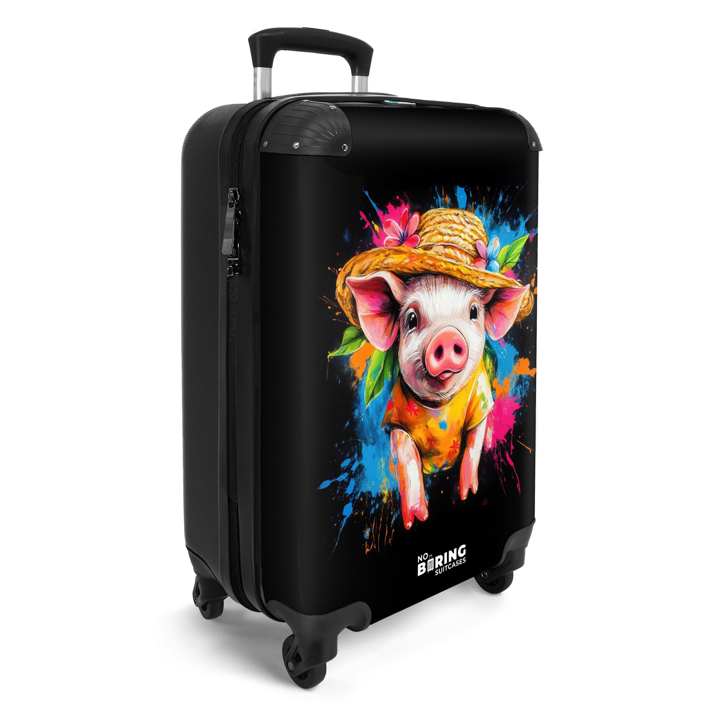 NoBoringSuitcases.com© Hartschalen-Trolley Lustiges Schwein mit Hut günstig online kaufen