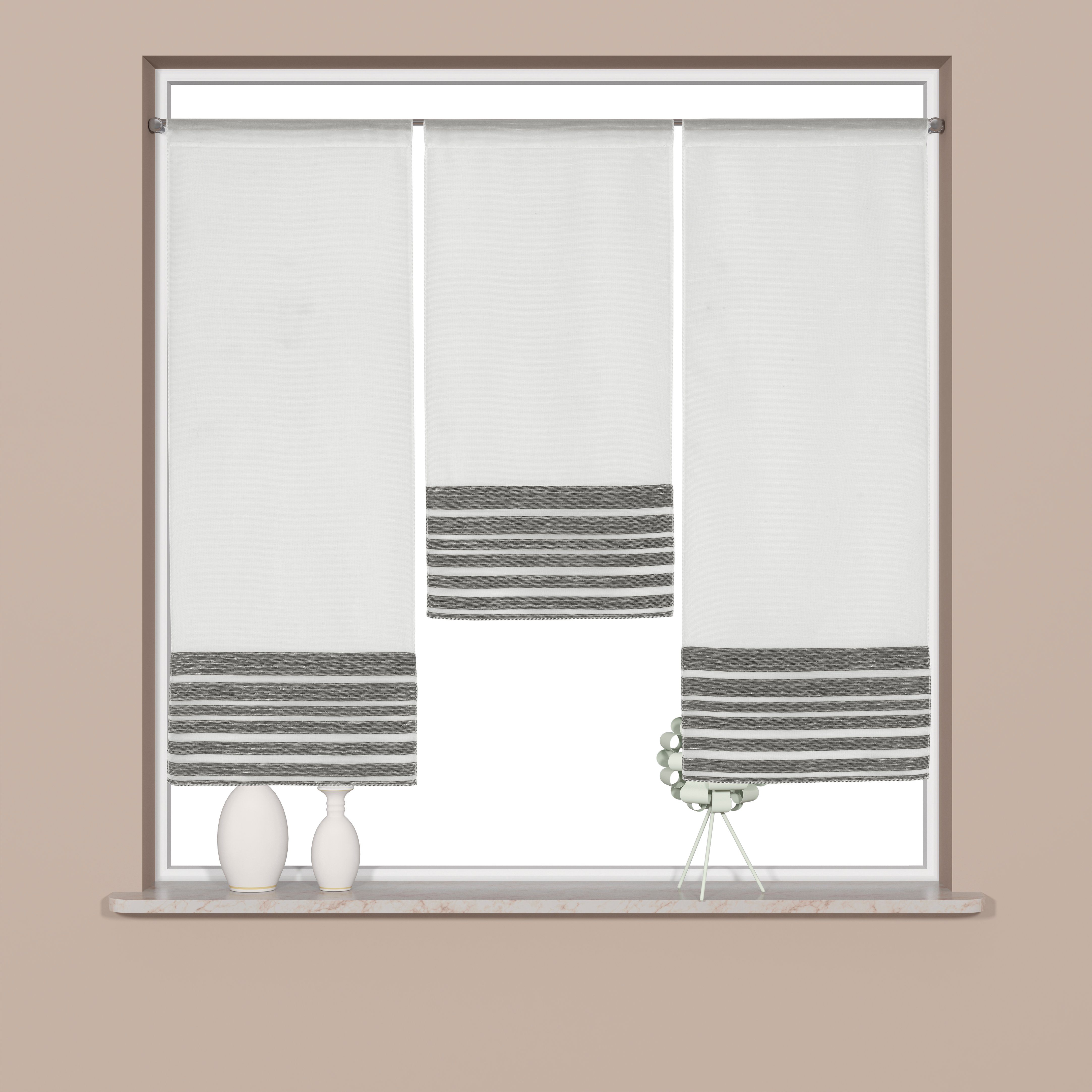 EXPERIENCE Scheibengardine 3er Set Miniflächen Scheibengardine Küchengardine Tunnelzug Fensterspitze Flächenvorhang mit Umhang Weiß Anthrazit Petrol Bistrogardine, Store