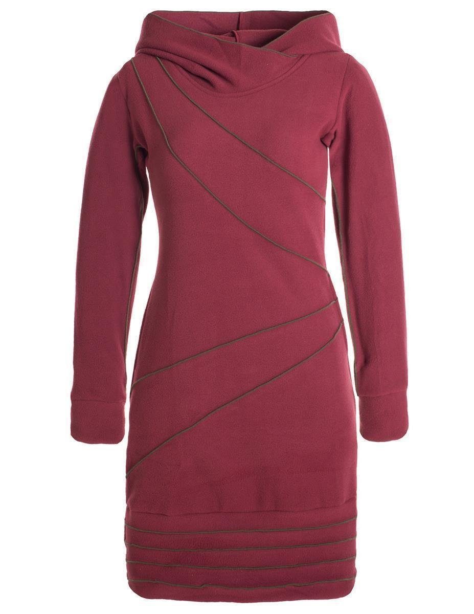 Midikleid Patchwork Hoodie Eco Fleecekleid mit Daumenlöchern