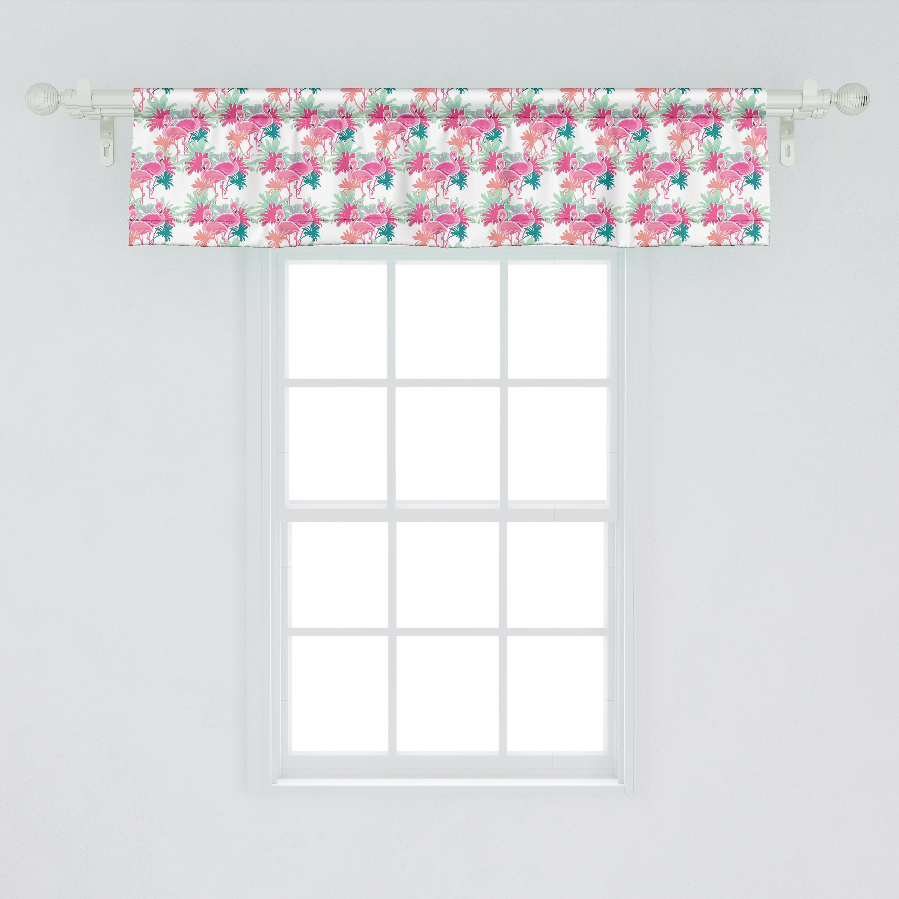 Microfaser, Abakuhaus, Flamingo Stangentasche, Rosa mit Schlafzimmer Volant Vorhang Scheibengardine für Dekor Palmen Küche Vogel-Kunst