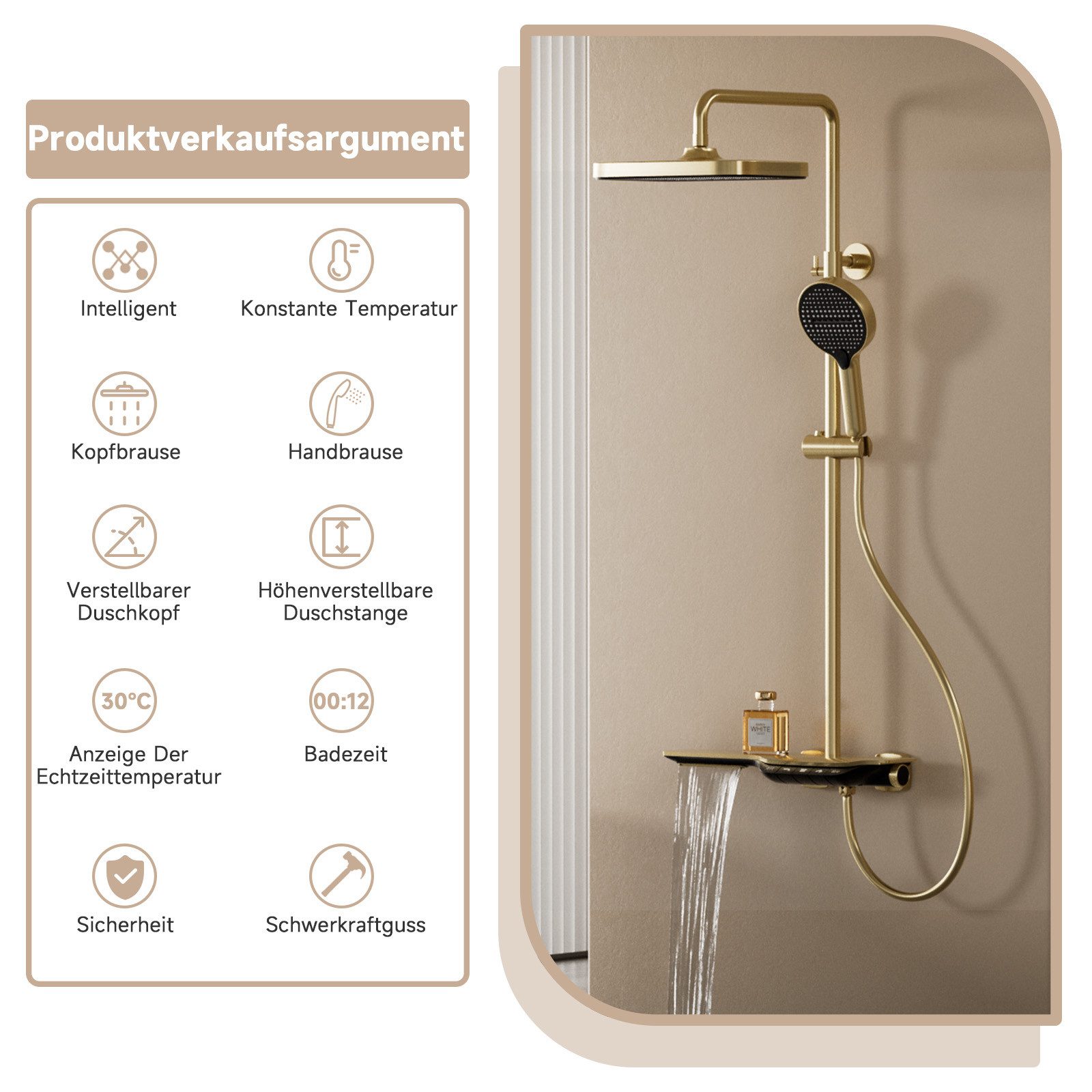 Oihpaw Duschsystem Höhenverstellbare Regendusche mit Armatur, günstig online kaufen