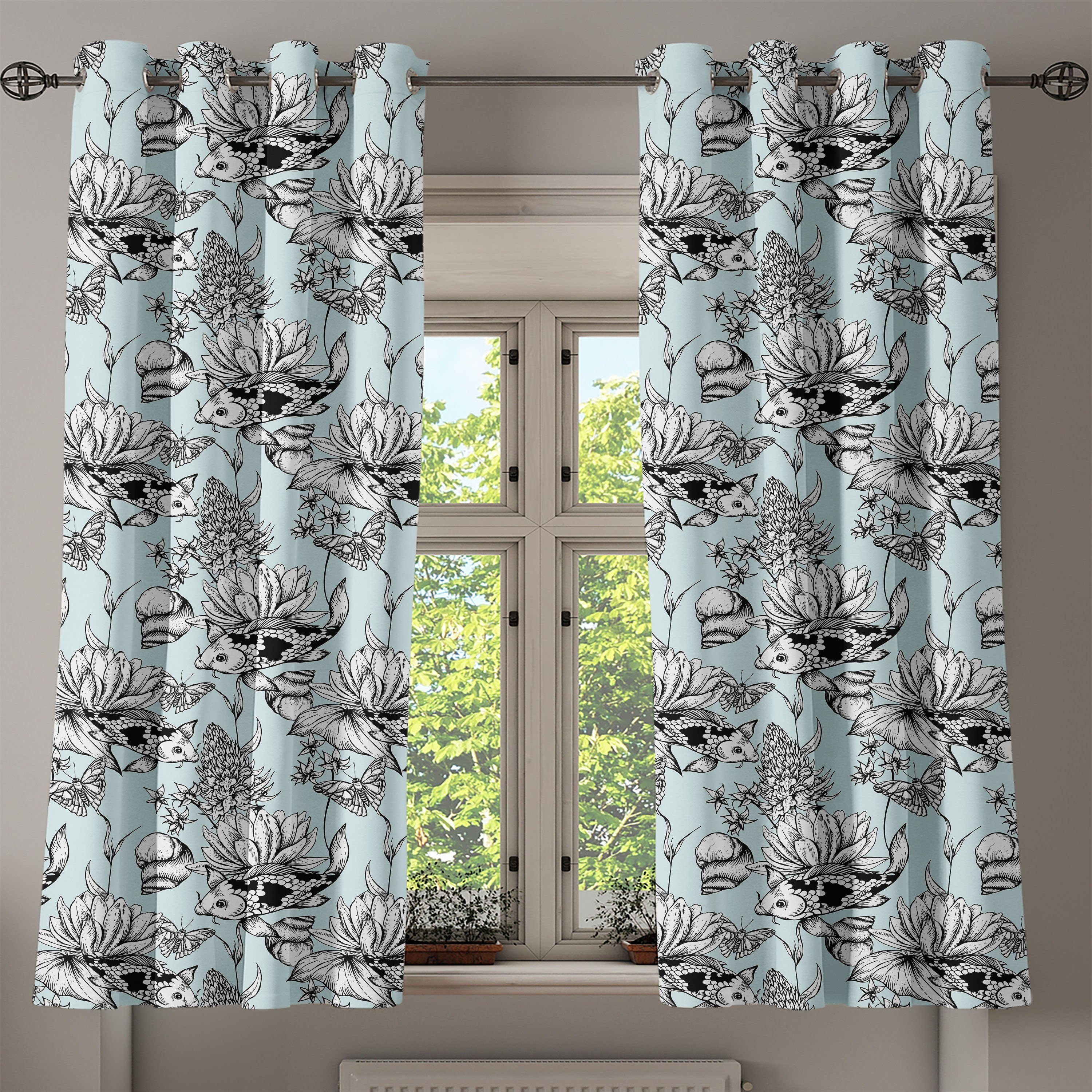 Shabby Teich-Wasser-Blumen für Dekorative Schlafzimmer 2-Panel-Fenstervorhänge Abakuhaus, Wohnzimmer, Gardine Chic