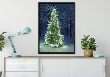 Pixxprint Leinwandbild Leuchtender Weihnachtsbaum, Wanddekoration (1 St), Leinwandbild fertig bespannt, in einem Schattenfugen-Bilderrahmen gefasst, inkl. Zackenaufhänger