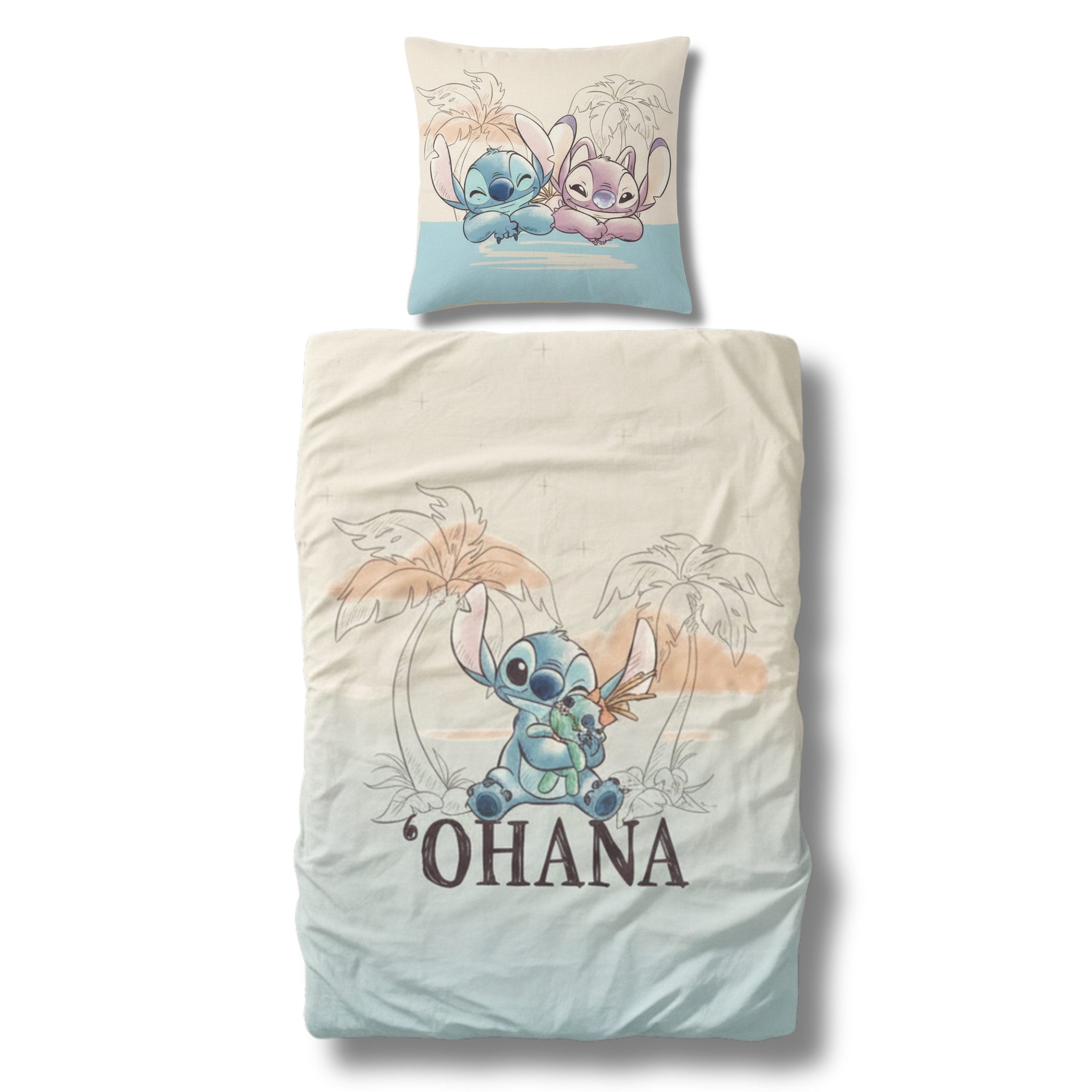 MTOnlinehandel Bettwäsche Disney's Lilo & Stitch "OHANA" 135x200 + 80x80 cm günstig online kaufen