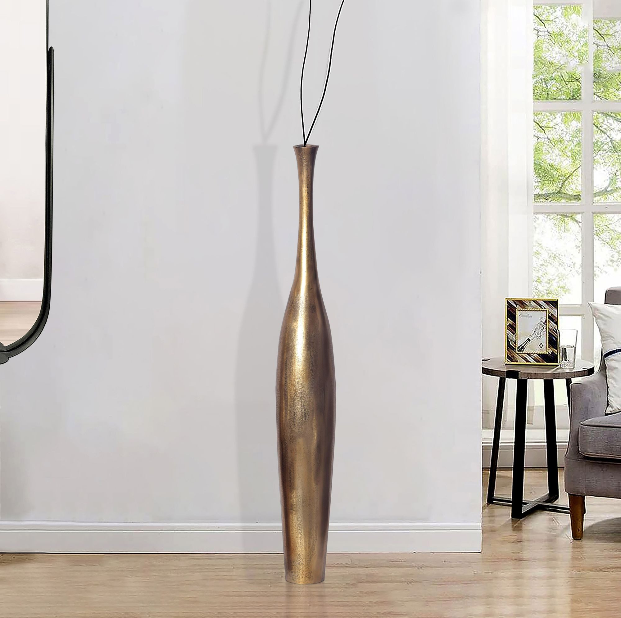 FINEBUY Bodenvase FB64127 Vase Aluminium Gold Blumenvase XXL Wohndeko Groß günstig online kaufen