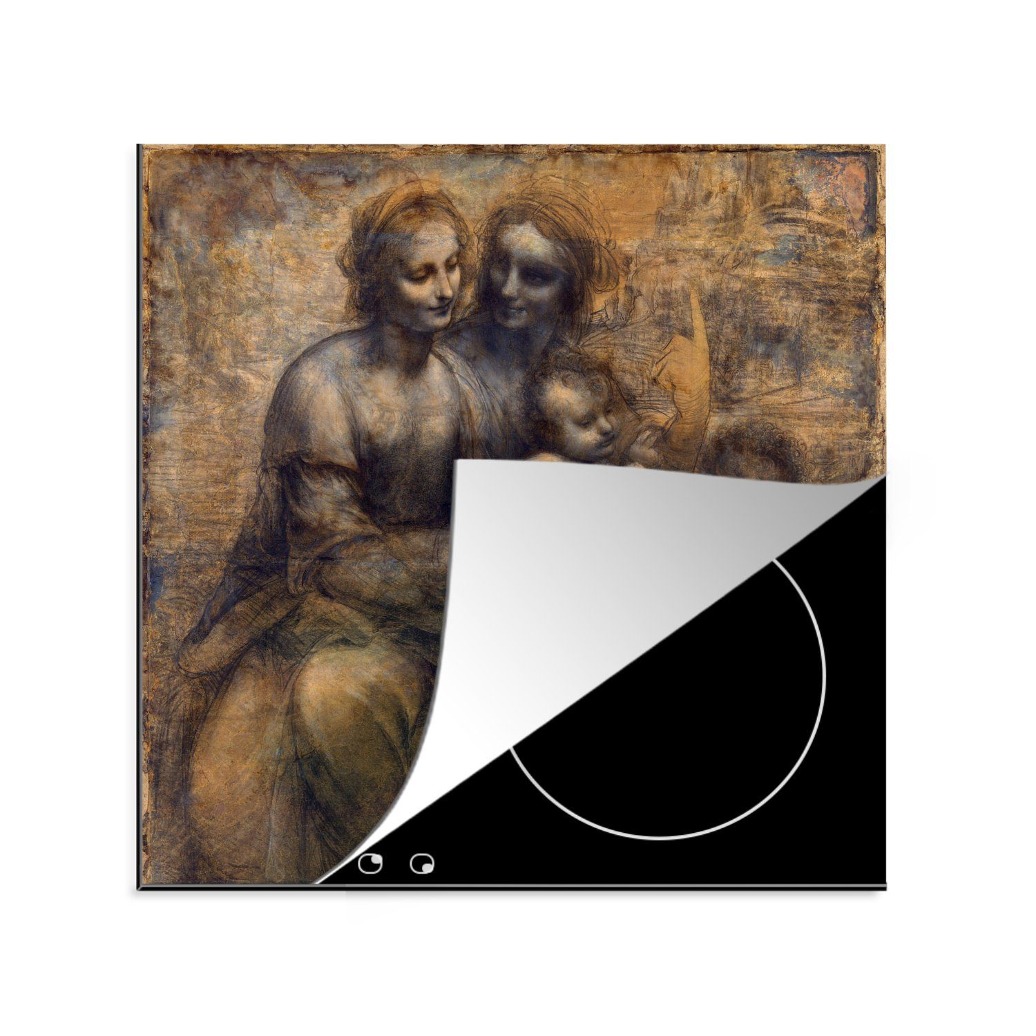 MuchoWow Herdblende-/Abdeckplatte Maria mit Kind und die Heilige Anna - Leonardo da Vinci, Vinyl, (1 tlg), 78x78 cm, Ceranfeldabdeckung, Arbeitsplatte für küche