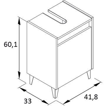 Lomadox Waschbeckenunterschrank ESPOO-80 perl weiß mit Eiche hell, 1 Tür, B/H/T: ca. 41,8/60,1/33 cm
