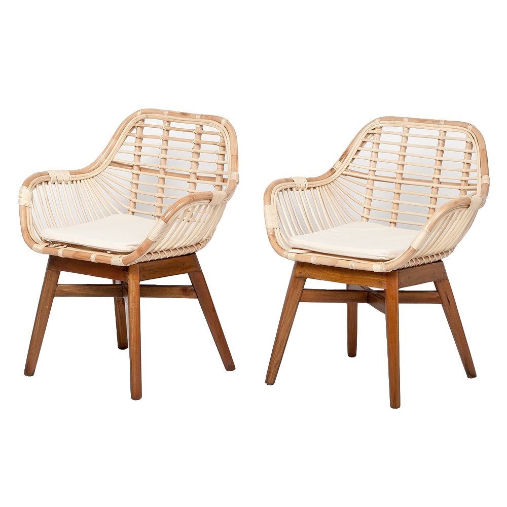 LebensWohnArt Stuhl 2tlg. Set Rattan Armlehner FRANTURI Natural inkl. Kissen. € 329,00