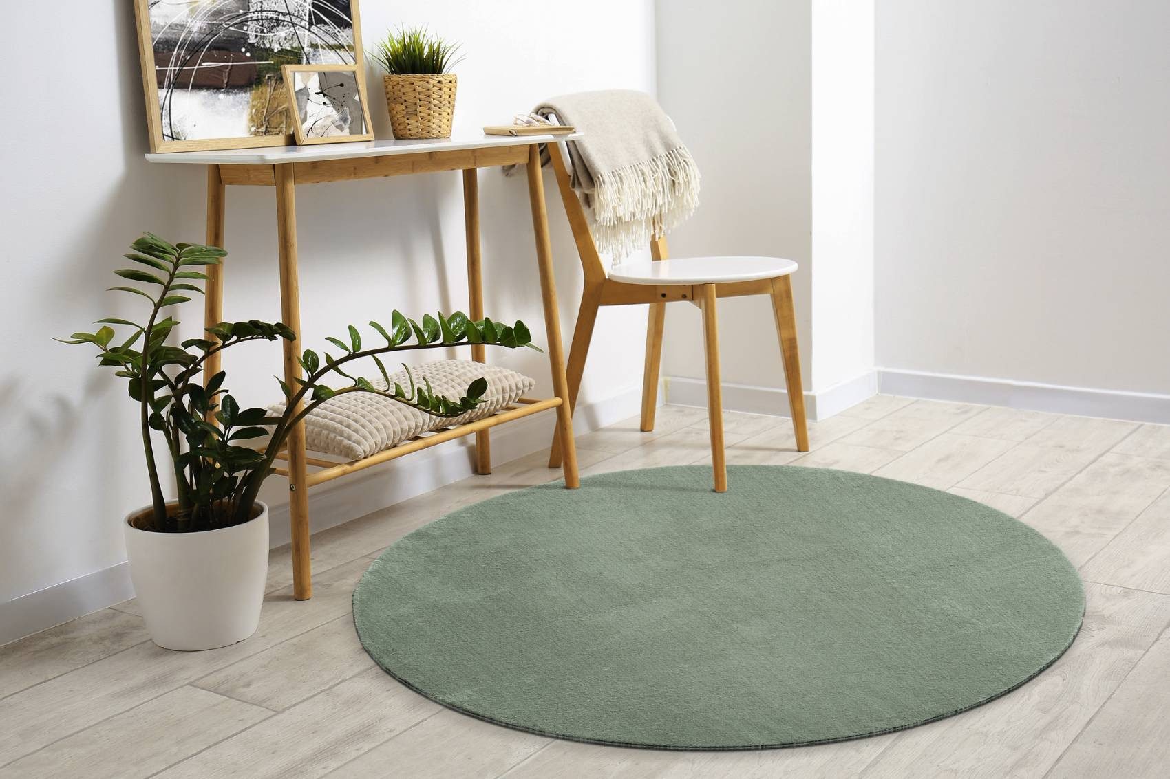 Floornovo Hochflor-Teppich Indoor Teppich Grün versch. Größen - rechteckig für alle Innenräume -, rund, Trocken- und Feuchträume
