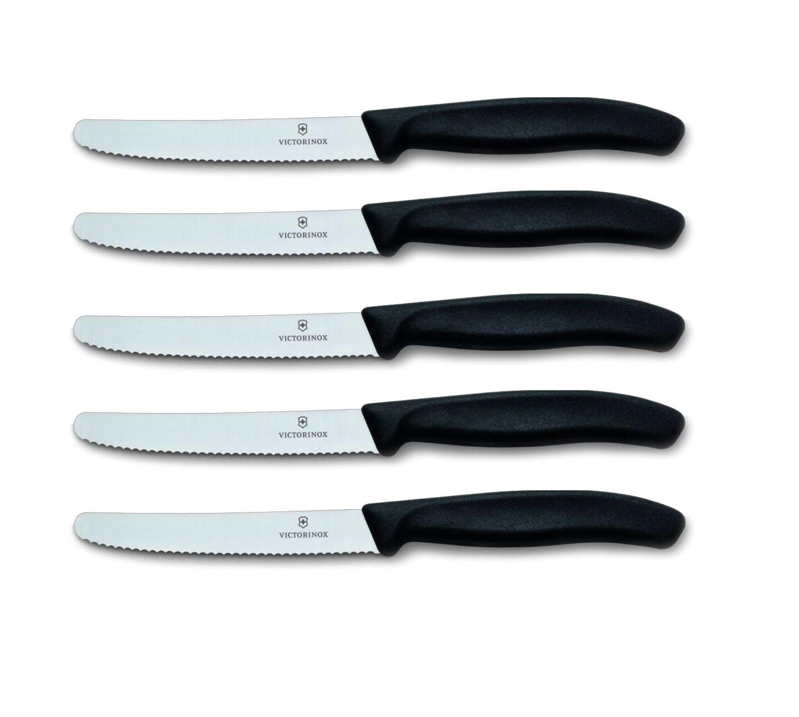 Victorinox Tafelmesser Swiss Classic Tafelmesser Set, 5 Stück, Edelstahlklinge, ergonomisch (5 Stück), schwarzer Griff, perfekt für den Alltag