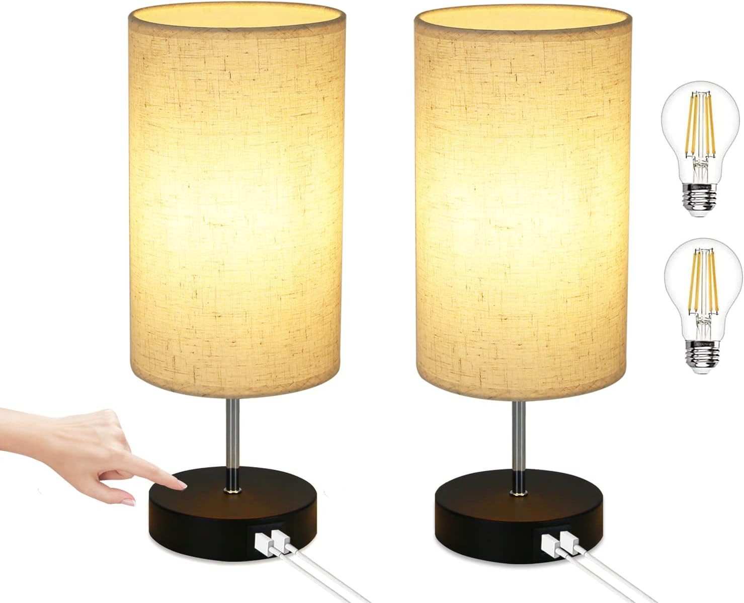 ZMH Tischleuchte Touch-Dimmbar mit USB-Ladefunktion und Stoff Lampenschirm, günstig online kaufen