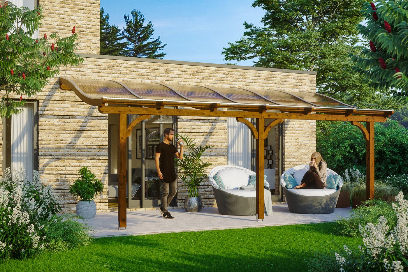 Thumbnail - Skanholz Terrassendach Venezia, BxT: 648x389 cm, Bedachung Doppelstegplatten, Leimholz