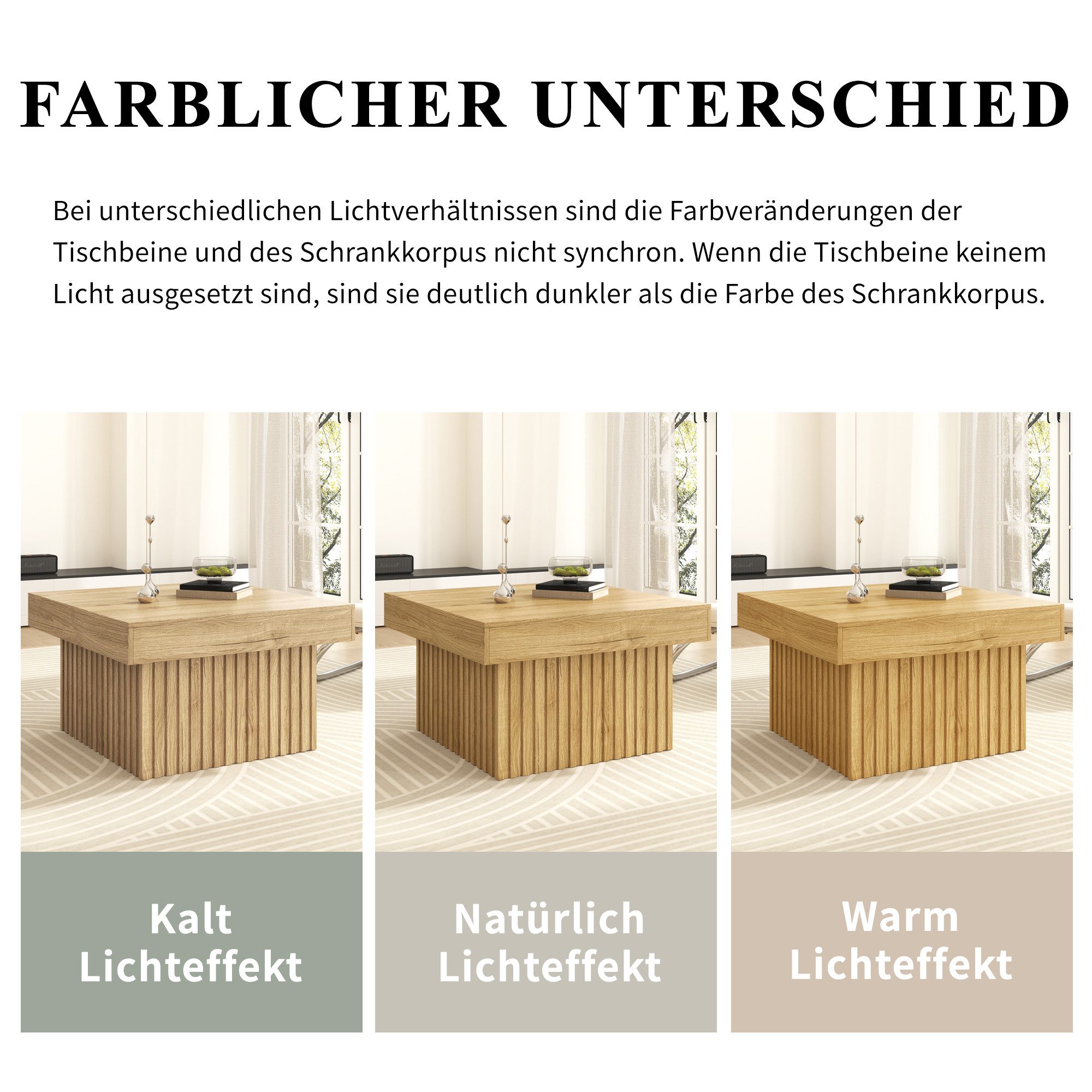 Merax Couchtisch Holz Satztisch Wohnzimmertisch (1-St), Wohnzimmertisch Kaffeetisch, 79×79×46cm – Bild 4 von 5
