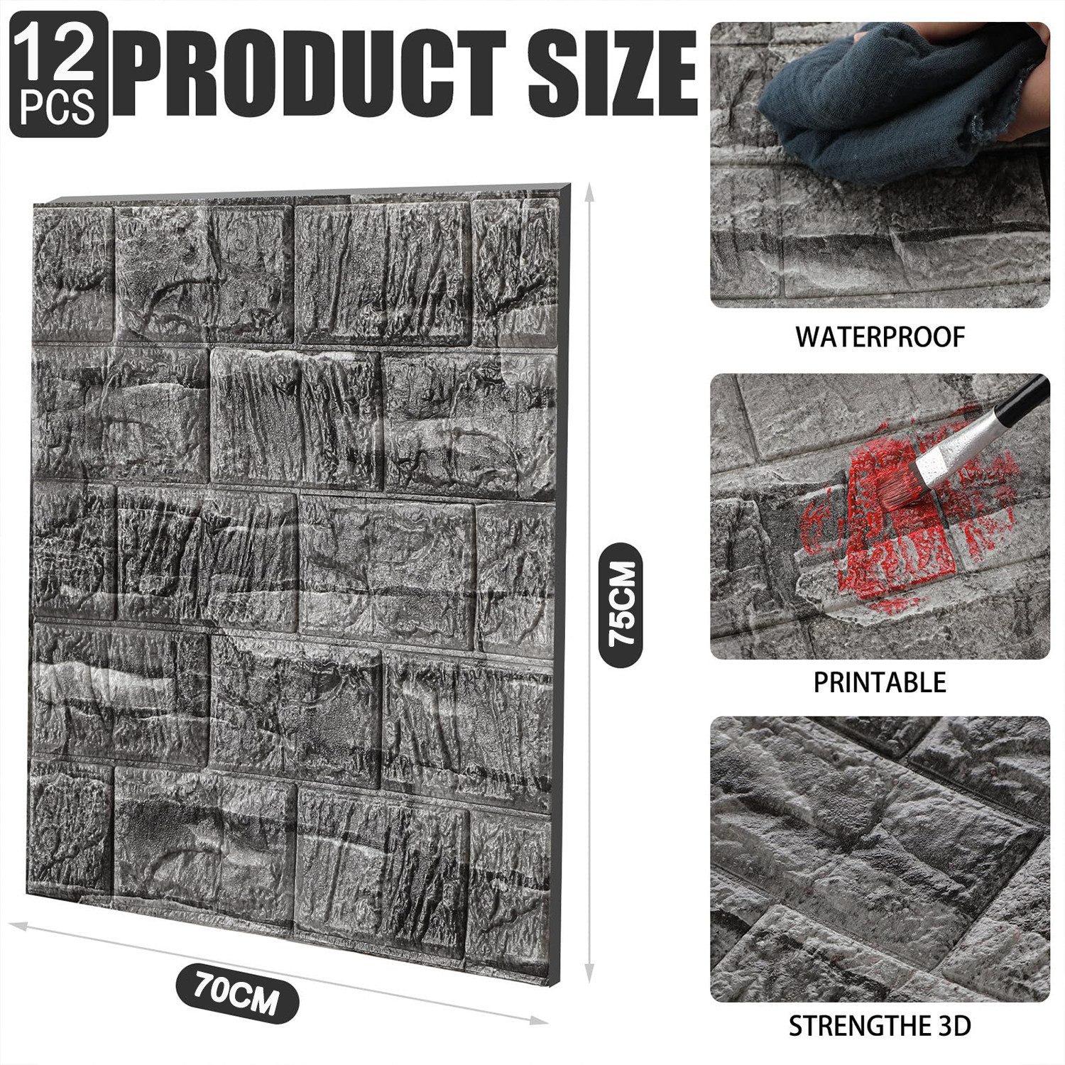 RWEUOQ 3D-Wandtattoo 3D-Selbstklebende Wandpaneele,12Stück,70x77cm, Reliefd günstig online kaufen