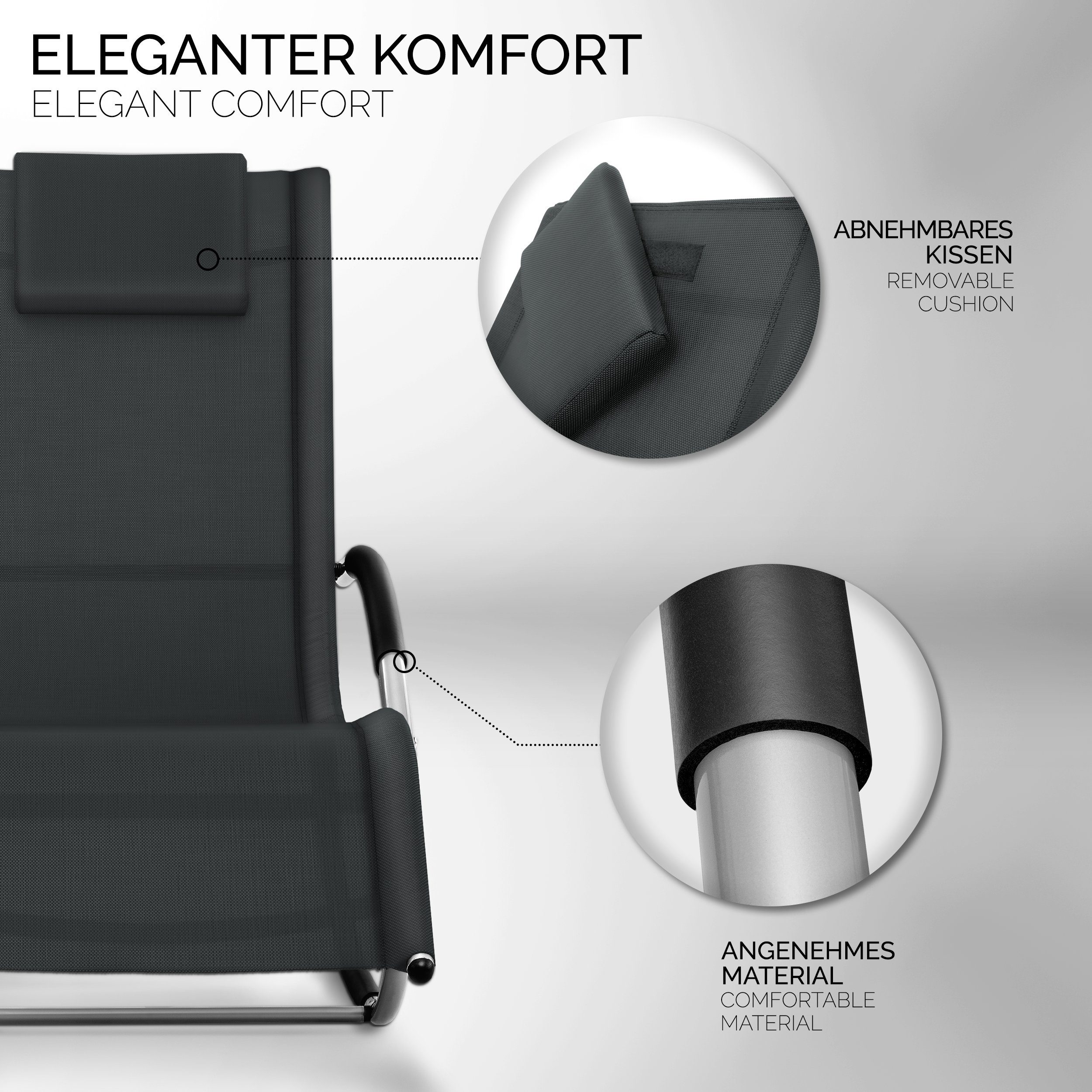 tillvex Gartenliege Sonnenliege kg Belastung & Anthrazit Schwungliege Relaxliege 150 atmungsaktiv Schaukelliege wetterfest, faltbar