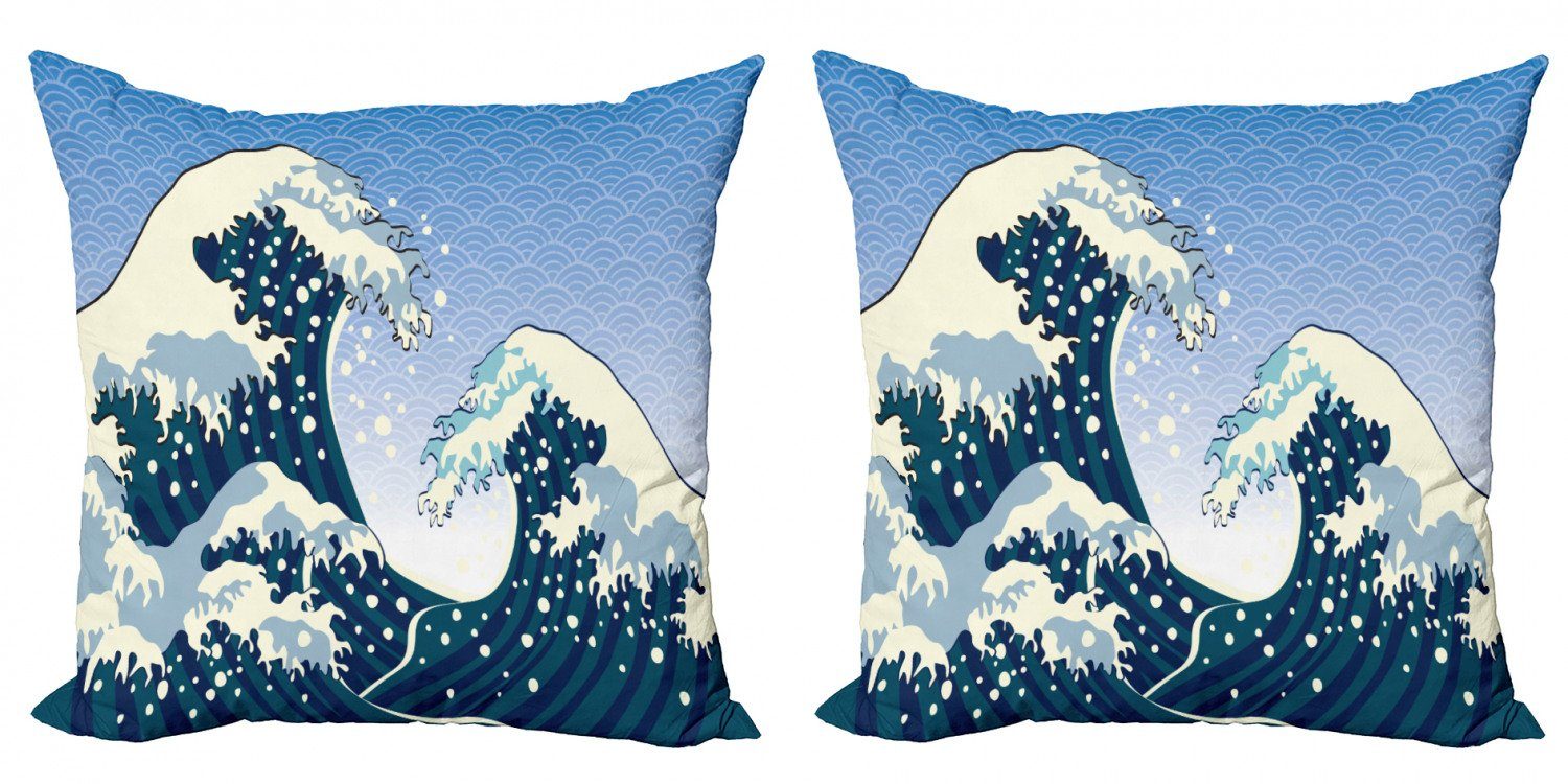 Abakuhaus Doppelseitiger Welle japanische Accent Digitaldruck, Kissenbezüge Stück), Ozean-Wind-Kunst (2 Modern