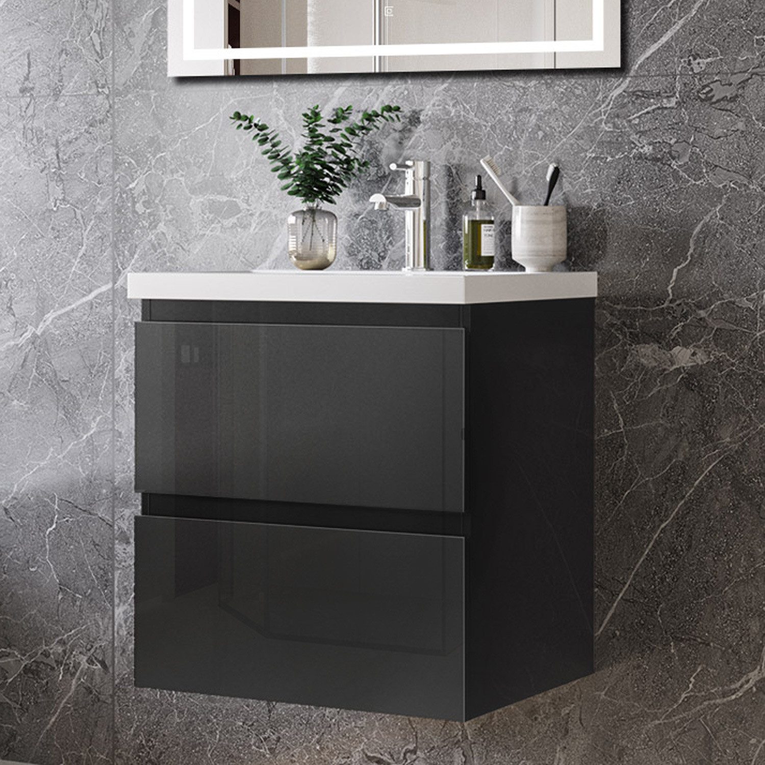 duschspa Waschtisch Waschbecken mit Unterschrank Badmöbel Set Badschrank Waschplatz, Hochglanz, 50-120cm