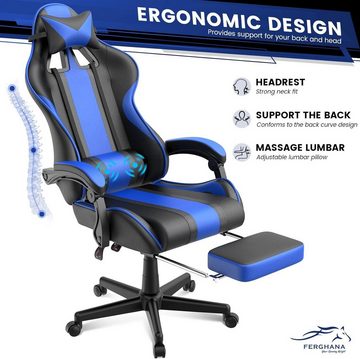 Ferghana Gaming Chair, Fußstütze Gaming Chair mit Kopfstütze und Lendenkissen PC Stuhl Racing