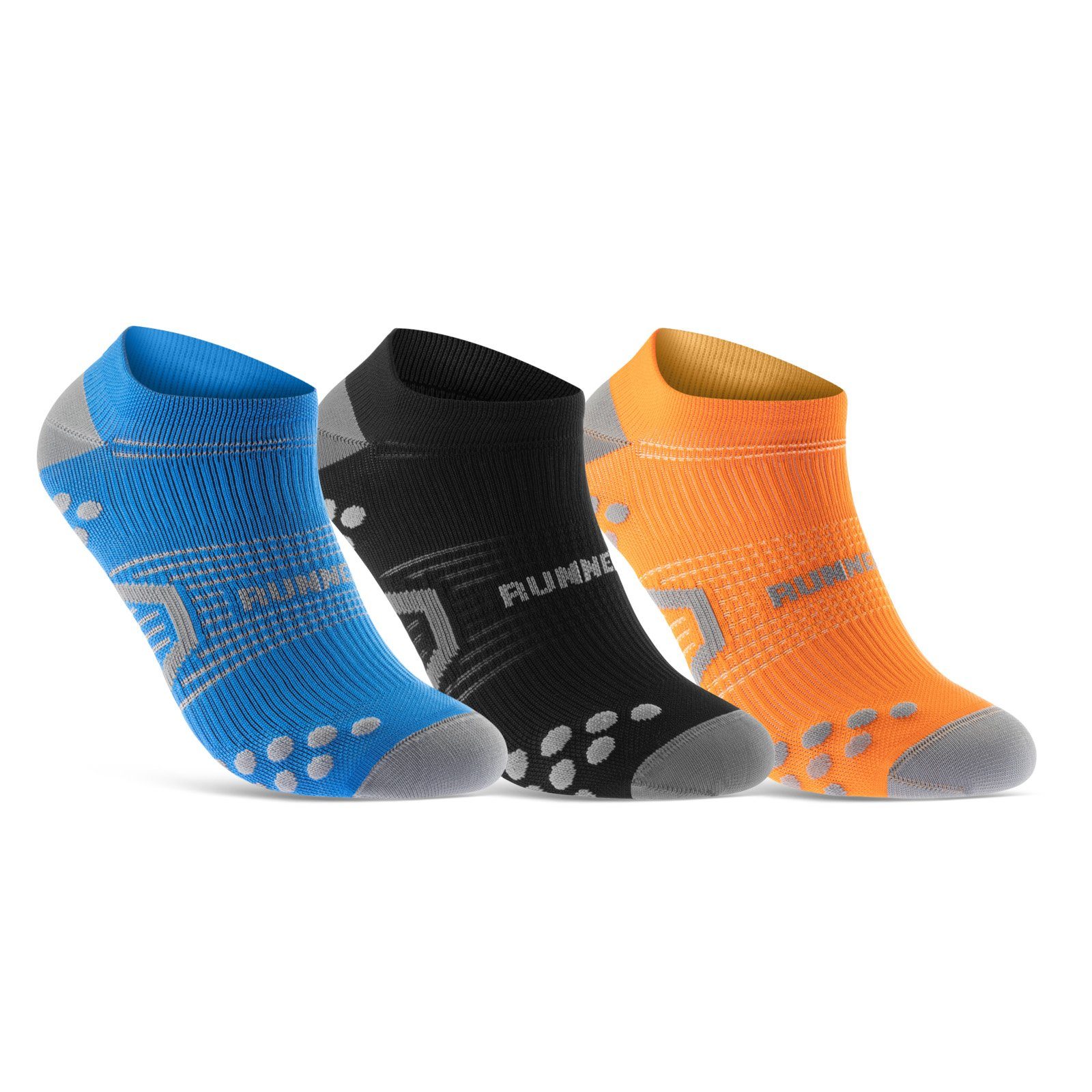 sockenkauf24 Laufsocken low Cut Sportsocken für Herren & Damen Laufsocken kurz (Blau/Schwarz/Orange, 3-Paar, 39-42) Atmungsaktive Running Socks 50203P WP